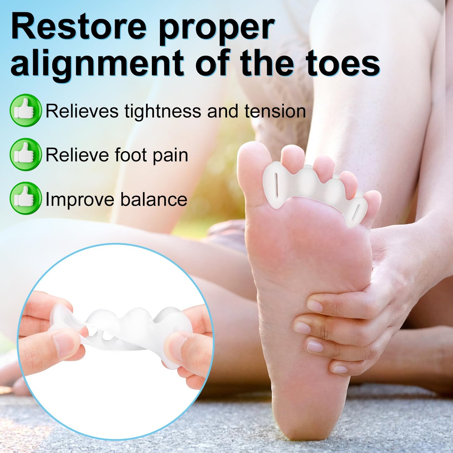DLMDLM 2 Pairs Gel Toe Spacers for Men & Women, Bunion Corrector & Hammertoe Relief, Improve Foot Alignment, Support Plantar Fasciitis & Daily Wear (Medium)