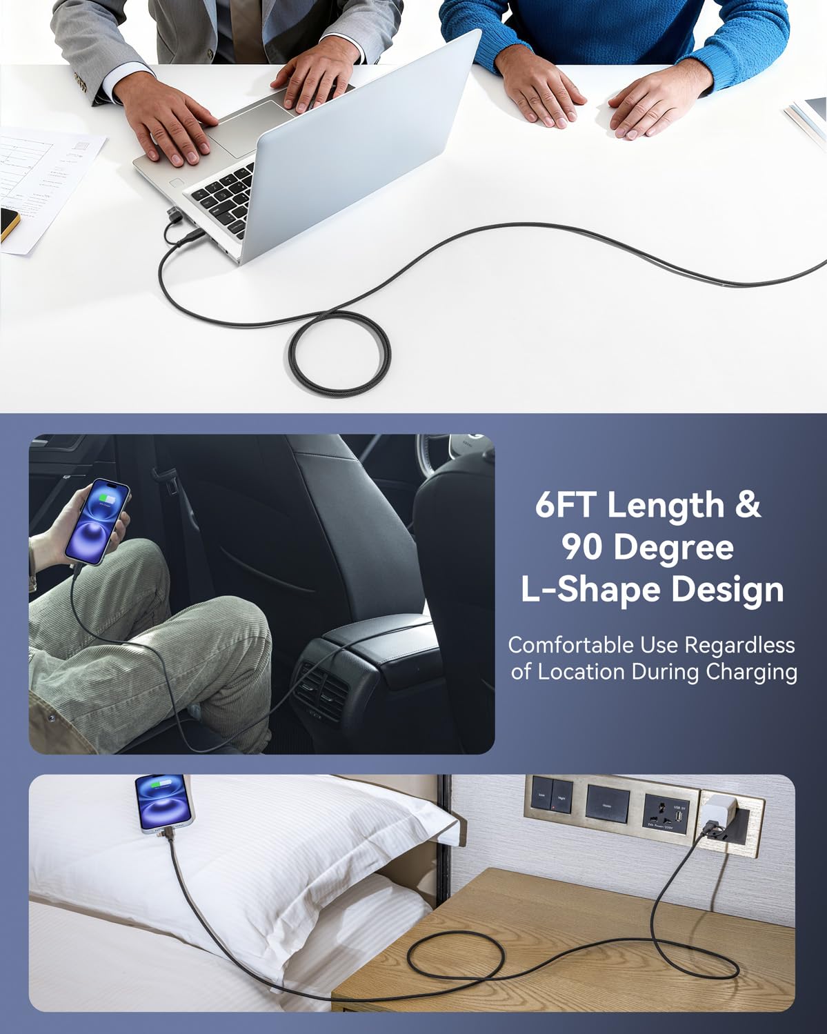 ASICEN 100W 2 2 Cable,6ft 90Lightning 5A 2,Multi PD in Multi Charging Braided USB C to Cable Fast Charging with USB A/C