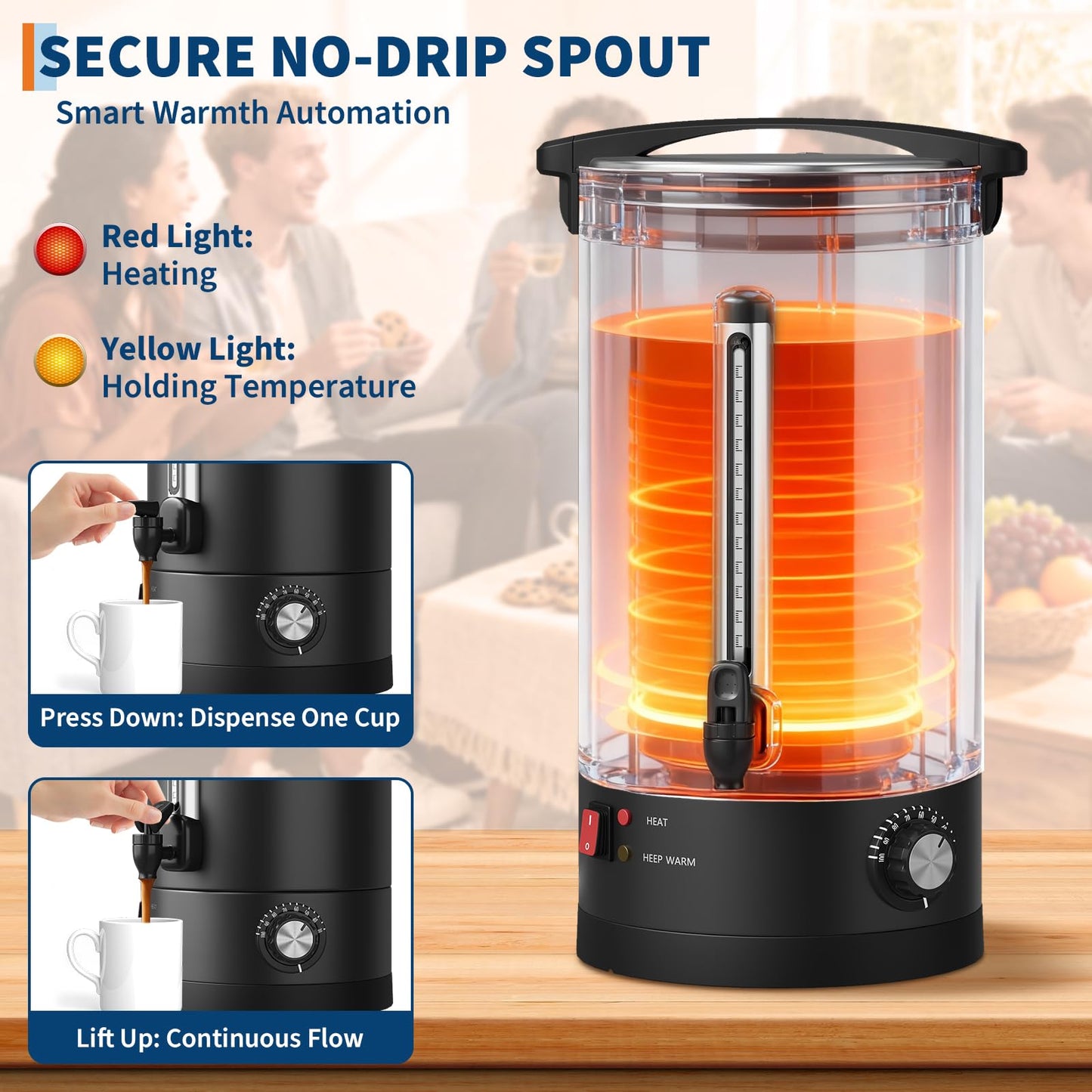 PioneerWorks 18 L/120 Cups Coffee Urn, Double-Wall Stainless Steel Coffee Maker Hot Water Urn, Large Capacity Hot Coffee Dispenser, Quick Brew, Stays Hot for Tea & Beverage at Events & Catering