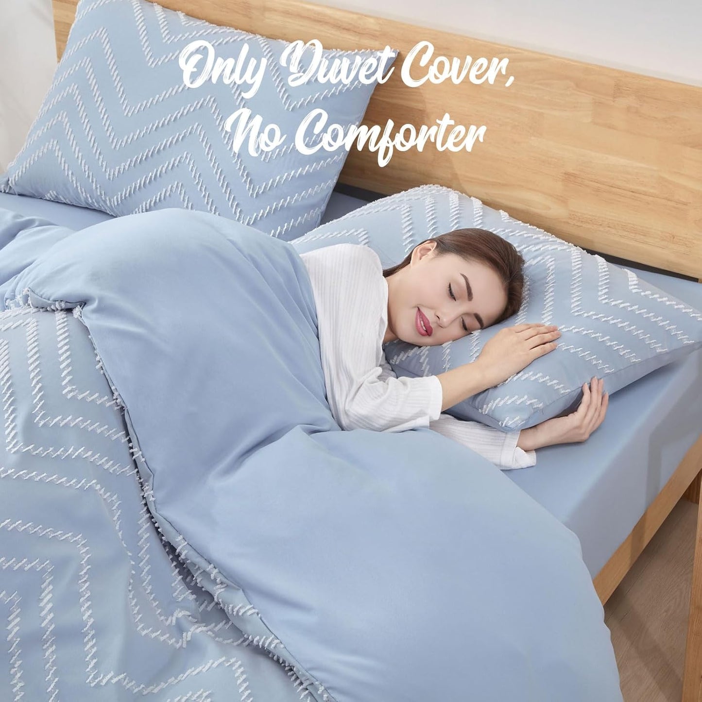 Tametra Boho Duvet Cover - Ultra Soft Tufted Queen Size Bedding | Textured Shabby Chic Design (90" x 90", Blue)