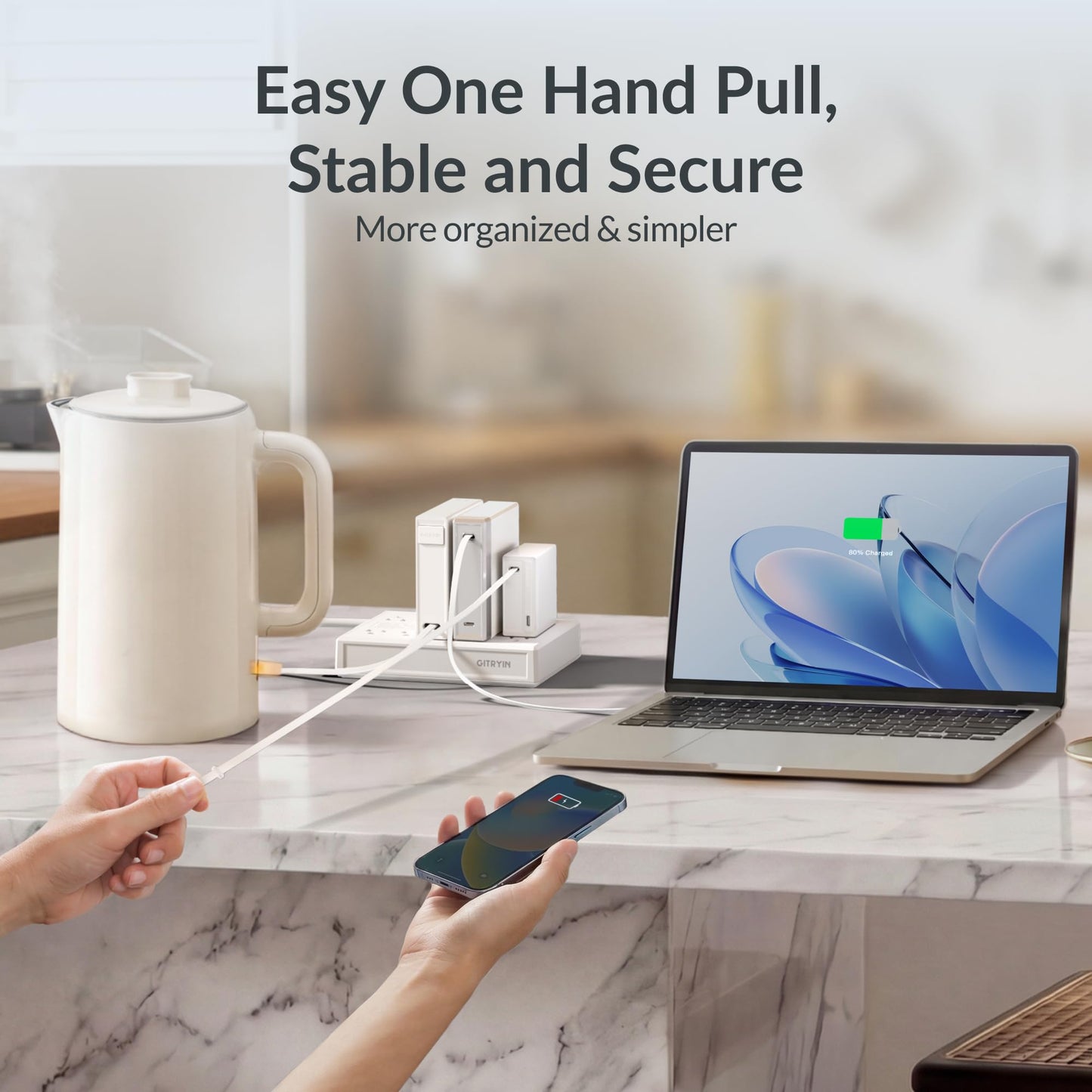 Gitryin Modular Laptop Charging Station, 2 * 140W, 3 * 40W Retractable USB C Chargers, 10 Type C Ports with Cooling Power Strip, 400W Charging Hub