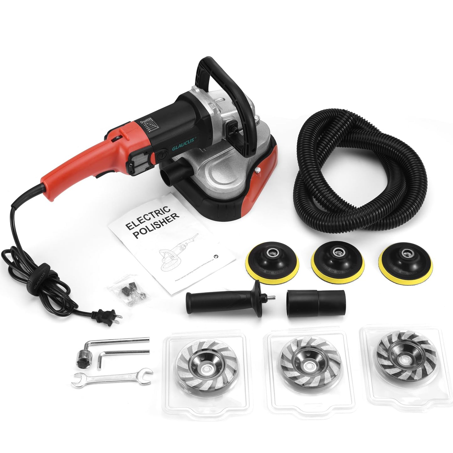 GLAUCUS 4" 3-Head Concrete Grinder, 2200W Electric Concrete Floor Grinder with 6-Speed Control, Diamond Grinding Machine for Concrete, Marble, Granite, Cement Floor Wall Ceiling Polishing (Red)