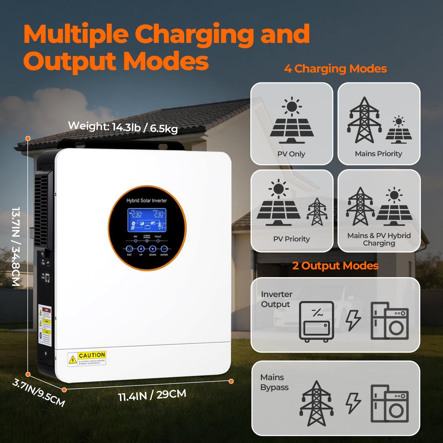 AuraSolar Hybrid Solar Inverter, 3000W 24V DC to 120V AC Pure Sine Wave Power Inverter, 80A MPPT Solar Charge Controller, for Off-Grid Home RV, Supports Battery-Less or Lead Acid/Lithium Battery