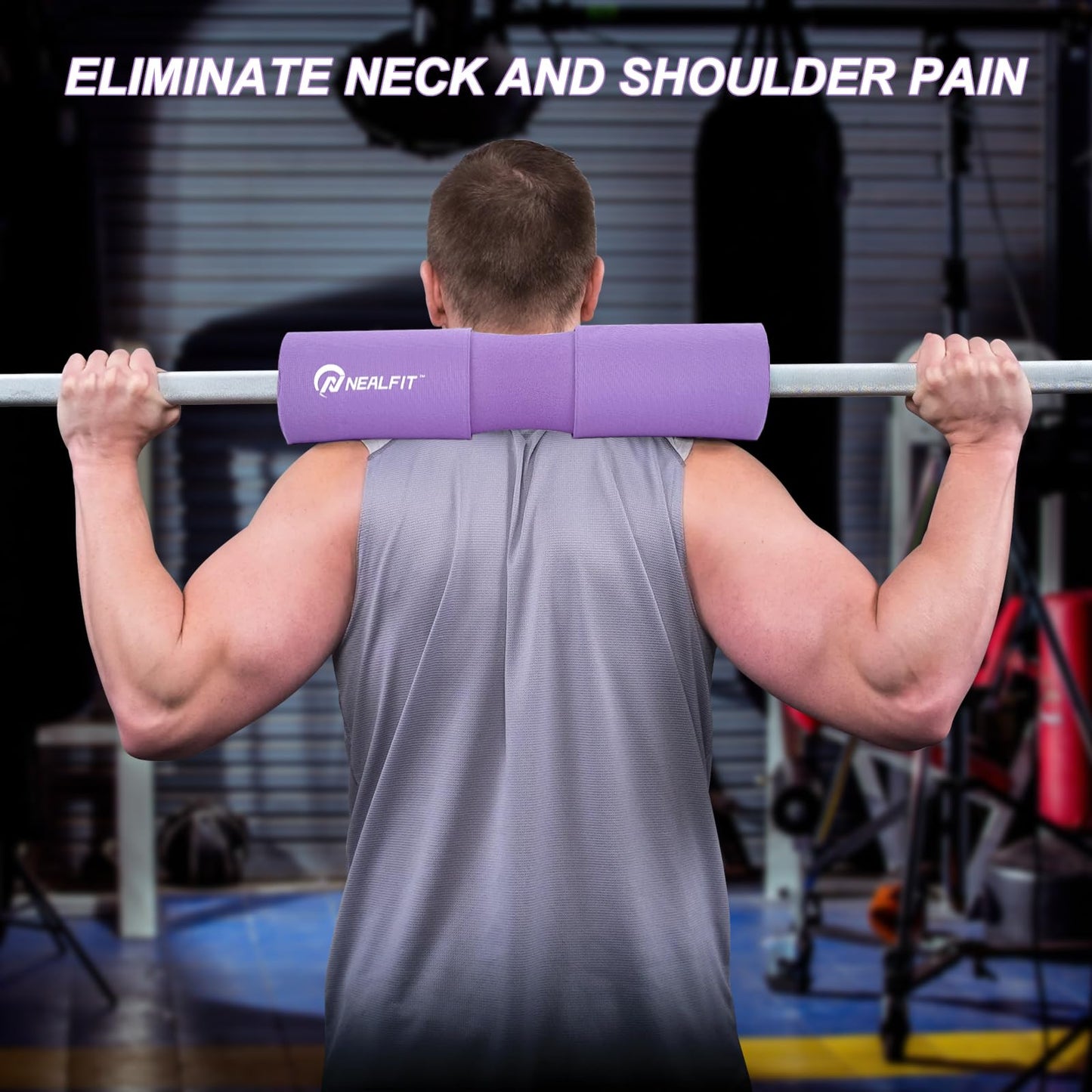 NEALFIT Barbell Squat Pad with Thick Nylon Padding, Hip Thrust Pad for Squats, Lunges, Neck Shoulder Squat Pad for Olympic or Standard Bars (Purple)