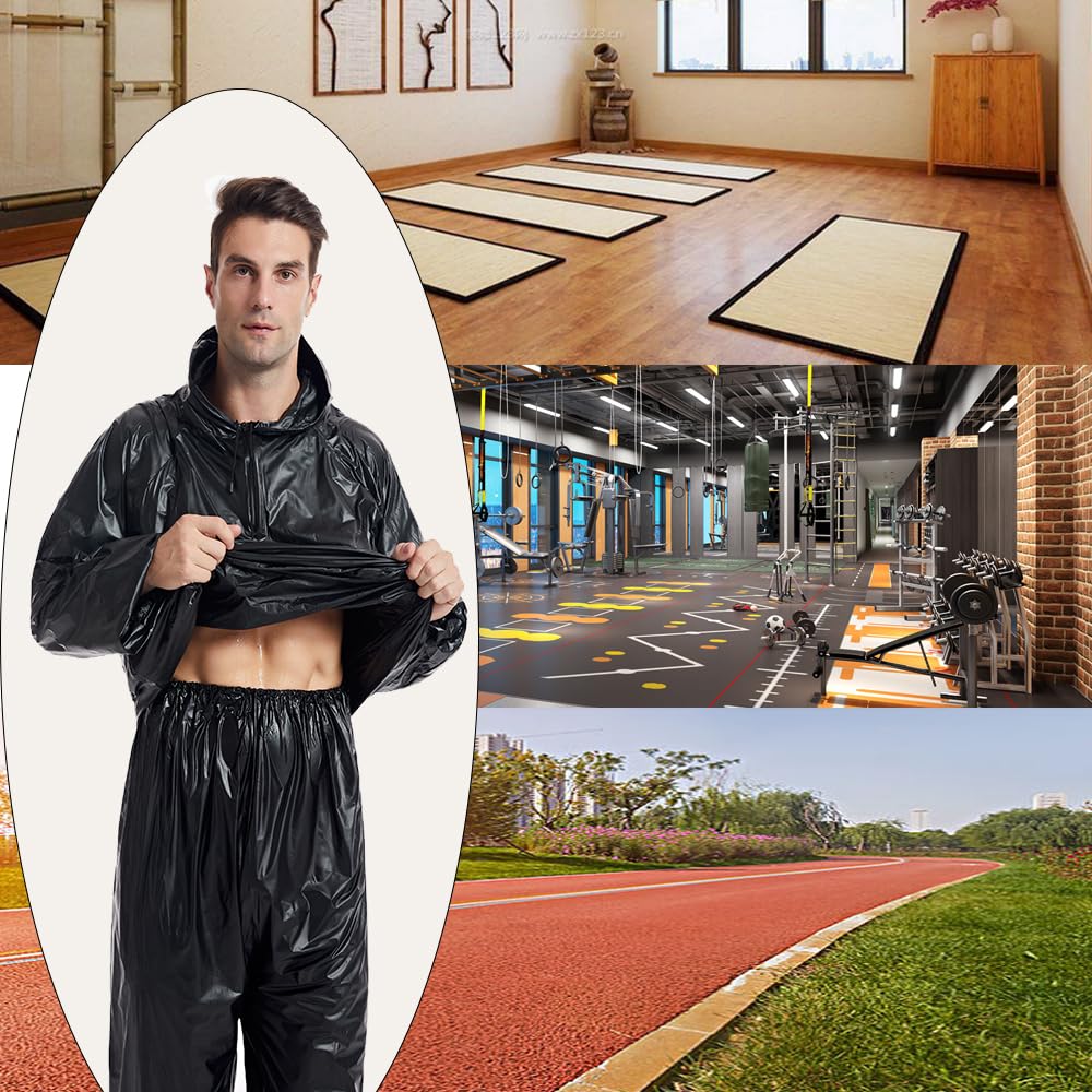 DawnBreak Sauna Sweat Suit for Women/Men with Hoodie Zipper Weight Loss Fitness Exercise Gym Workout Suit Top Pants Silver - 2XL