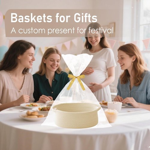 JMvicyroam Woven Basket - Small Rope Storage Bin with Handles for Organizing Shelves & Closets | Beige