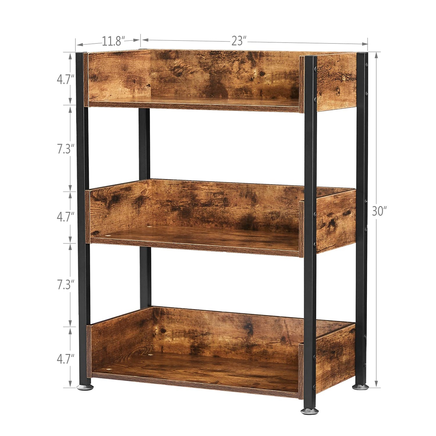 VECELO Bookshelf,Small Bookcase,3-Tier Storage Organizer,Industrial Shelving Unit for Home Office,Living Room,Dormitory,30" H,Retro Brown