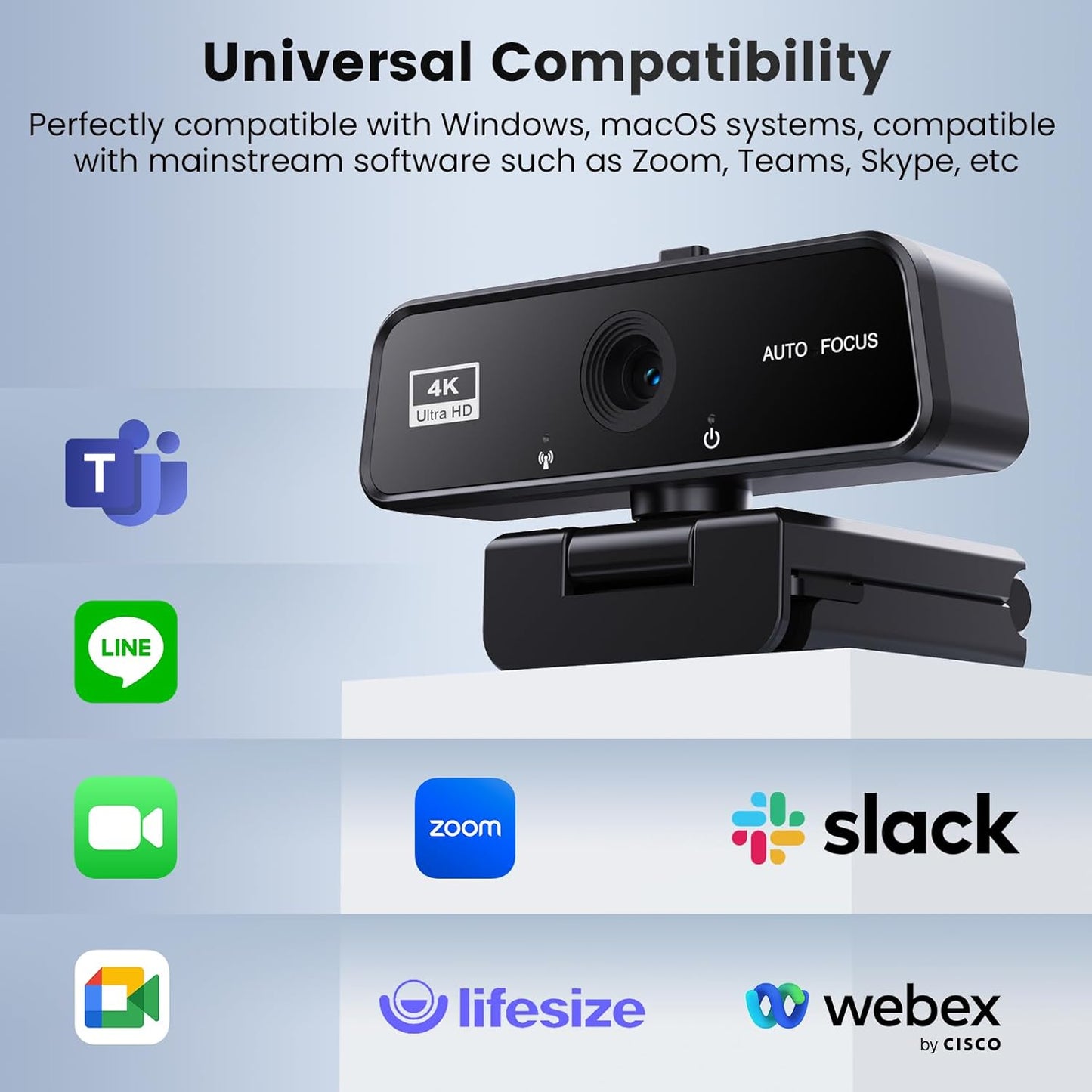 cbeyook 4K 90 Basic Autofocus Webcam, Wide Angle Computer Camera with Adjustable Monitor Clip, Built-in Mic & Plug