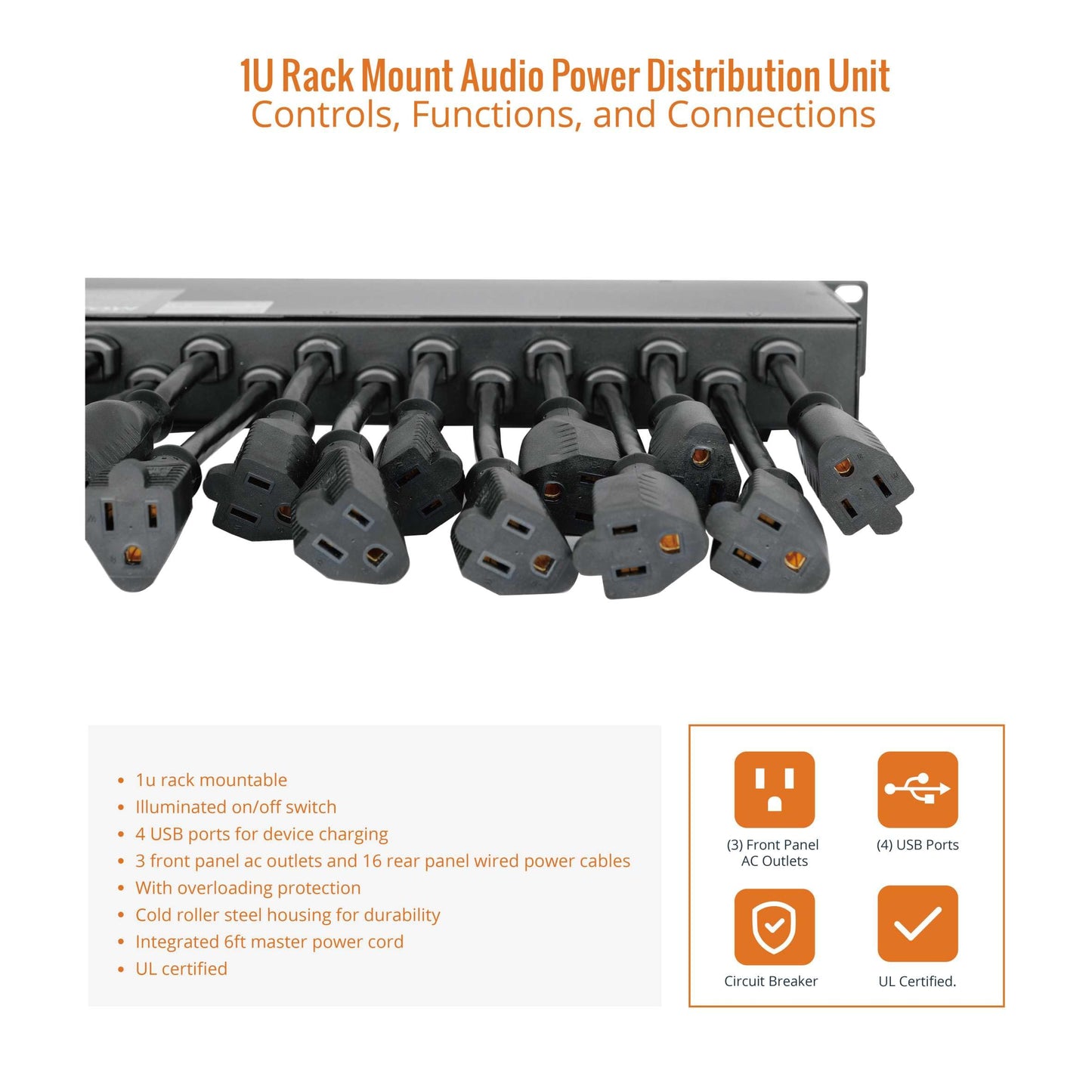 Tecmojo 1U Rack Mount 19 Outlet PDU Power Distribution Unit Power Strip Circuit Breaker fits 19-inch AV/Network/Server Cabinet/Closet/Enclosure
