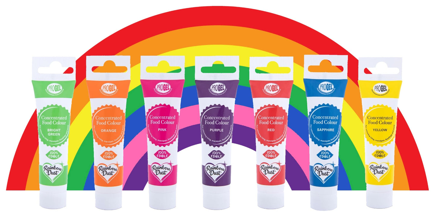 RAINBOW Dust ProGel Icing Colour Paste Gel Food Colouring Sugarcraft Set - 7 PK