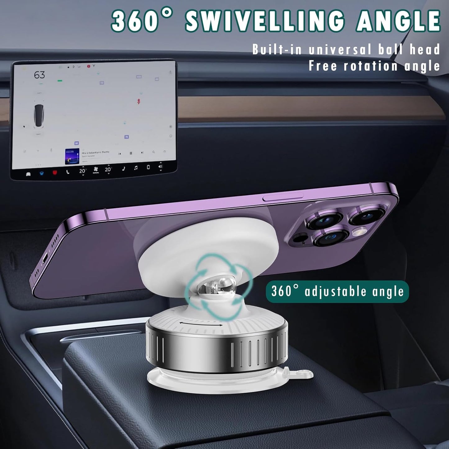 Cxqbsmy 360 Adjustable Vacuum Magnetic Car Phone Holder for Magsafe, Auto Suction Cup Phone Mount