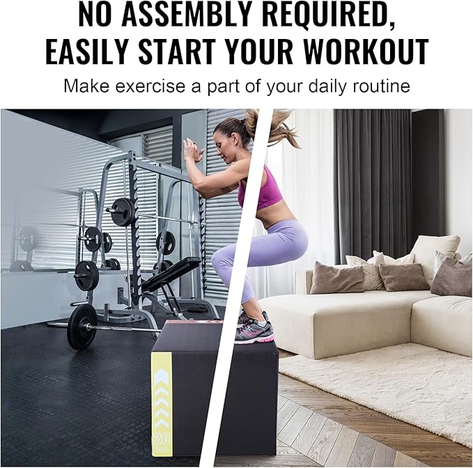VEVOR 3 in 1 Plyometric Jump Box, Cotton Plyo Box, Platform & Jumping Agility Box, Anti-Slip Fitness Exercise Step Up Box for Home Gym Training, Conditioning Strength Training, Multiple Sizes, Black