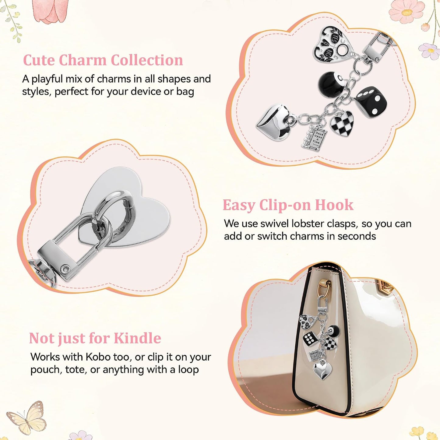 SESENSE Bookish Charms for Kindle - E-Reader Accessories with Unique Charm Chains