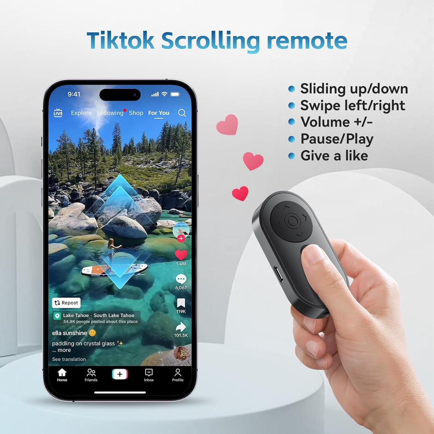 VYVIYON Wireless Camera Remote with Zoom/Camera Switch for Photo and Vlogging Compatible with iOS & Android Smartphone