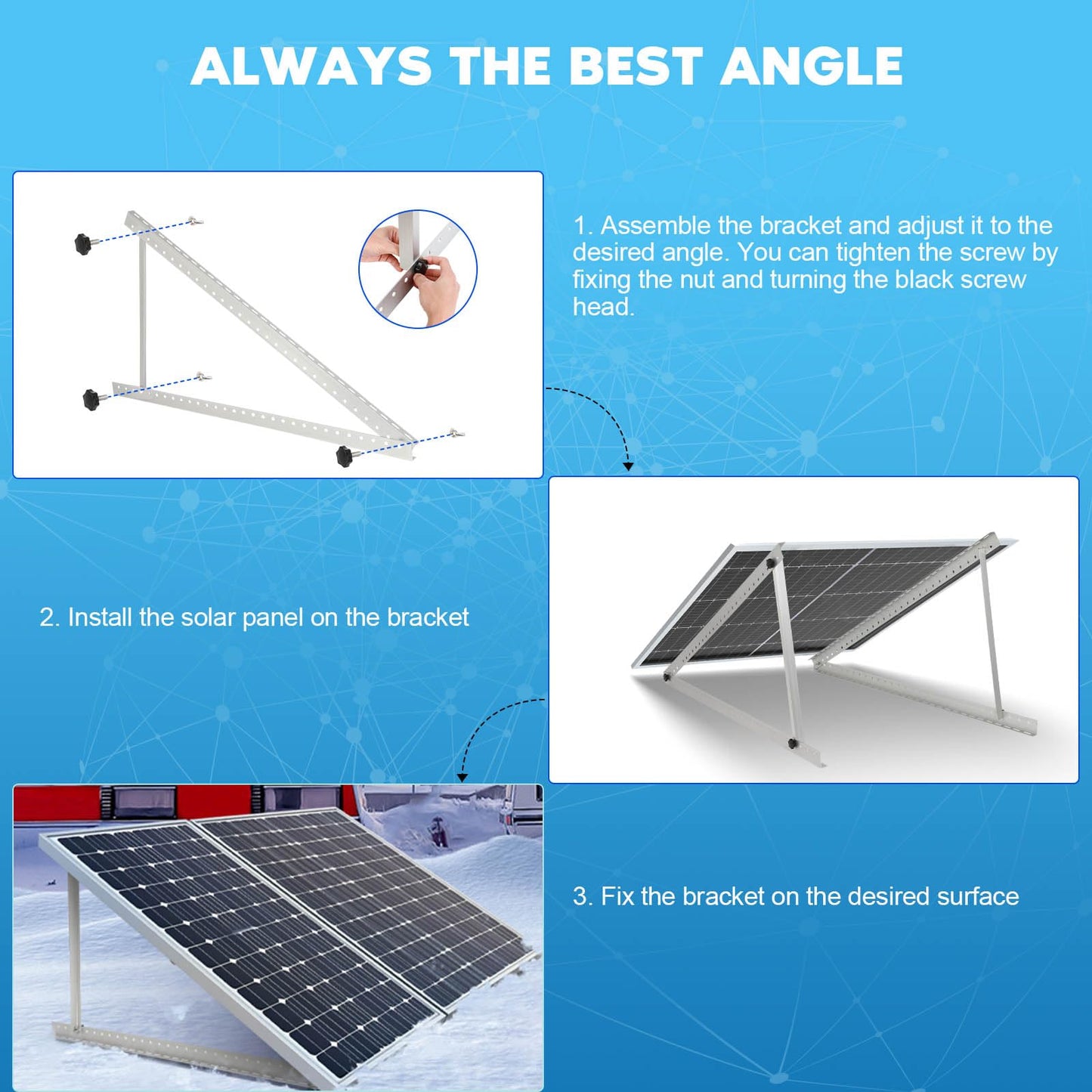 GCCSJ 4 Sets Solar Panel Mounting Brackets, 45in Aluminum Solar Panel Mount Brackets, Adjustable Solar Panel Tilt Mount Brackets, Solar Panel Stand for Roof Ground Off-Grid RV and Boat