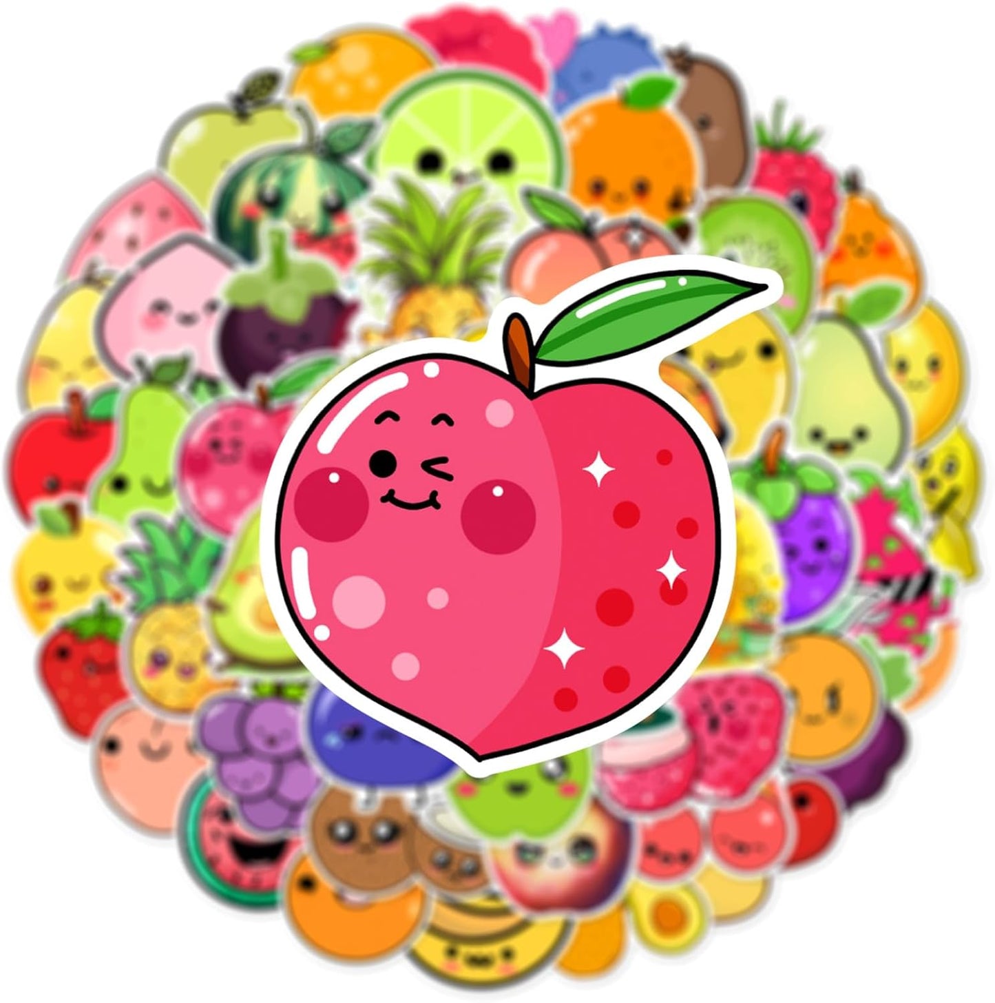 Booppyy Pack 50pcs, Fruit Stickers Cute Fruit Sticker for Kids, Cartoon Stickers for Water Bottle Scrapbooking