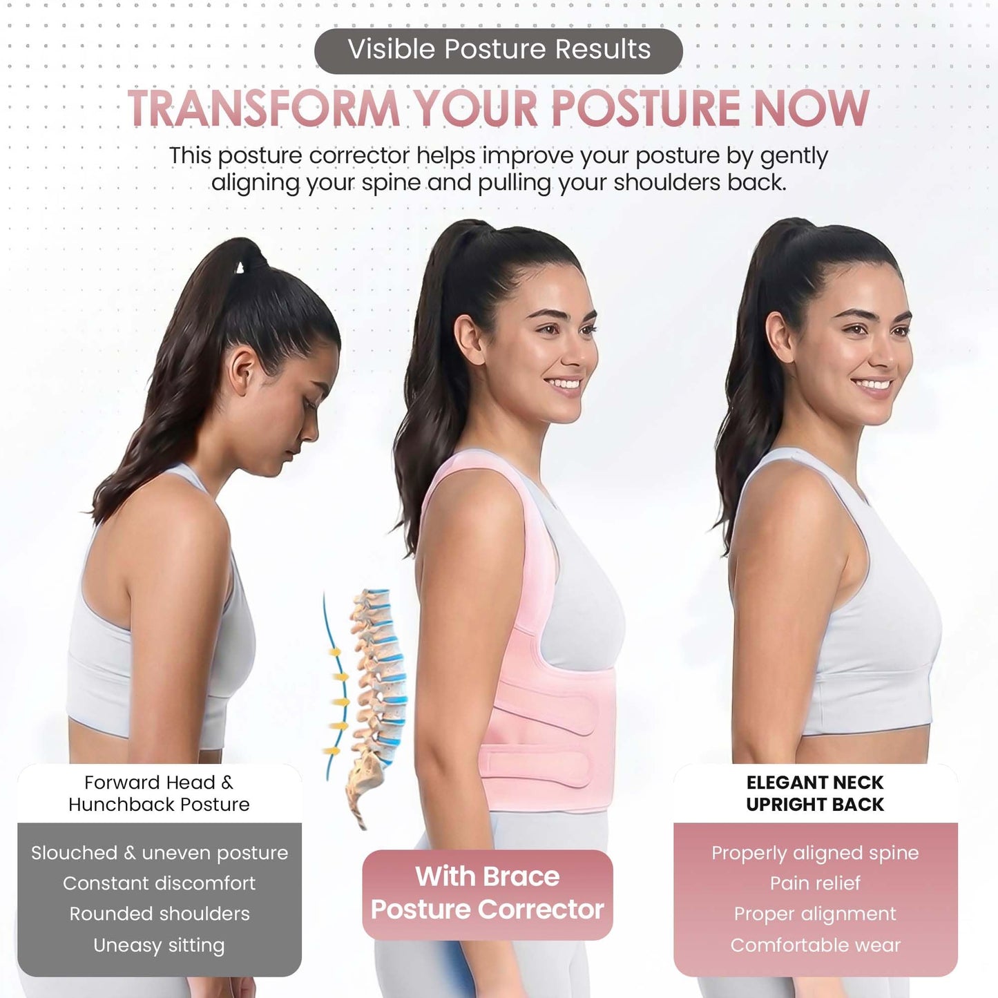RUKHS SUPPLY Back Posture-Corrector for Men & Women - Back Brace & Adjustable Back Straightener for Shoulder, Upper Back Support & Pain Relief - Pink (Medium)