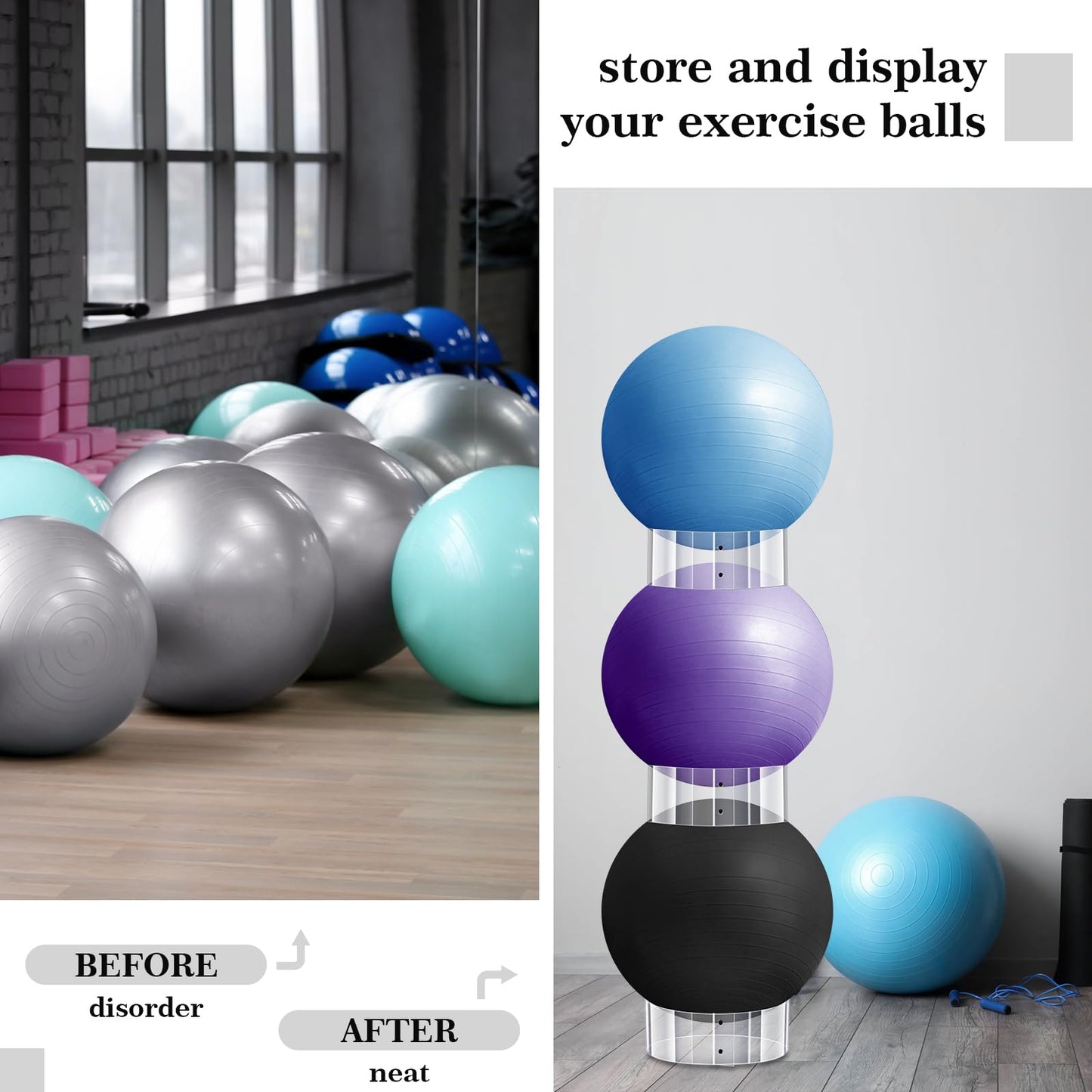 Wenqik 3 Pcs Exercise Ball Stand Holder 14.5 Inch Plastic Yoga Ball Base Stability Fitness Display Stand Medicine Therapy Carrier Storage Stackers(Clear)