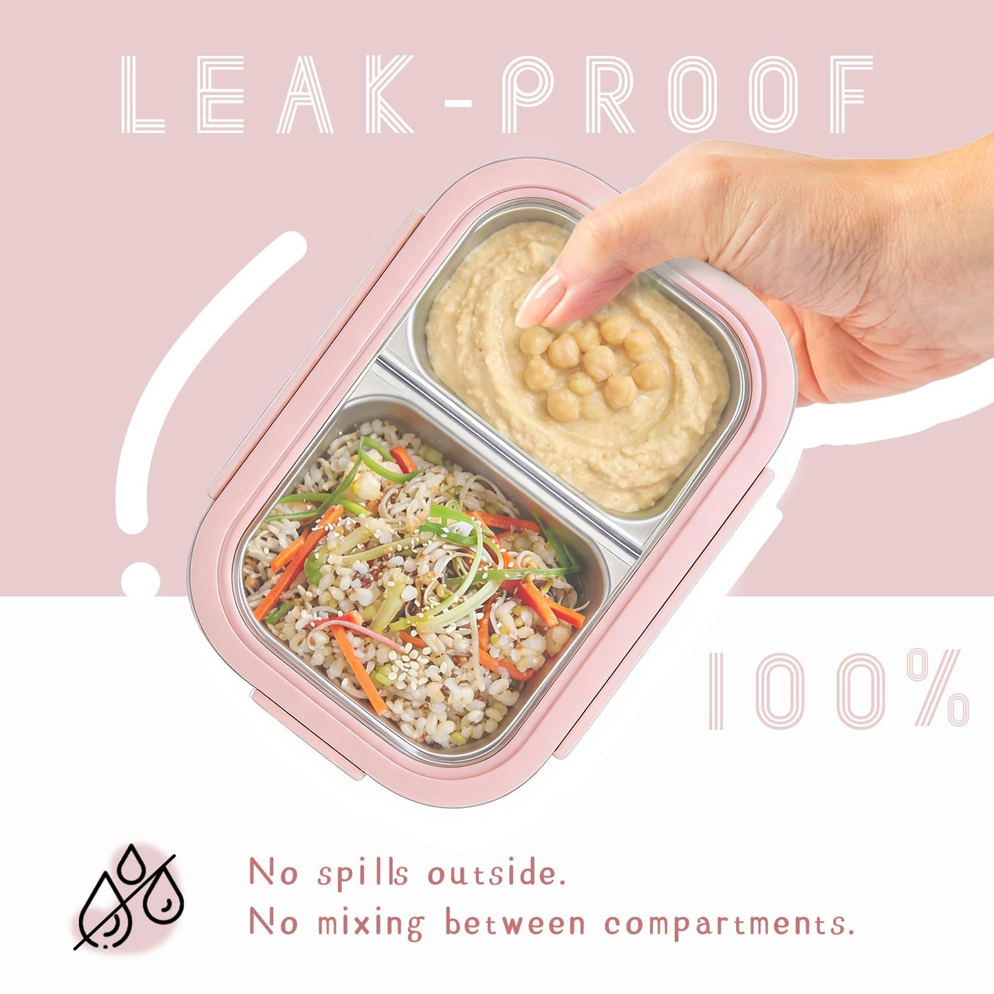 EC-Gaze 2 Pack 316 Stainless Steel Bento Box, 2-Compartment Microwave-Safe Metal Lunch Box, Leakproof Lunch Container for Work, On the Go (20oz/600ml Pink)