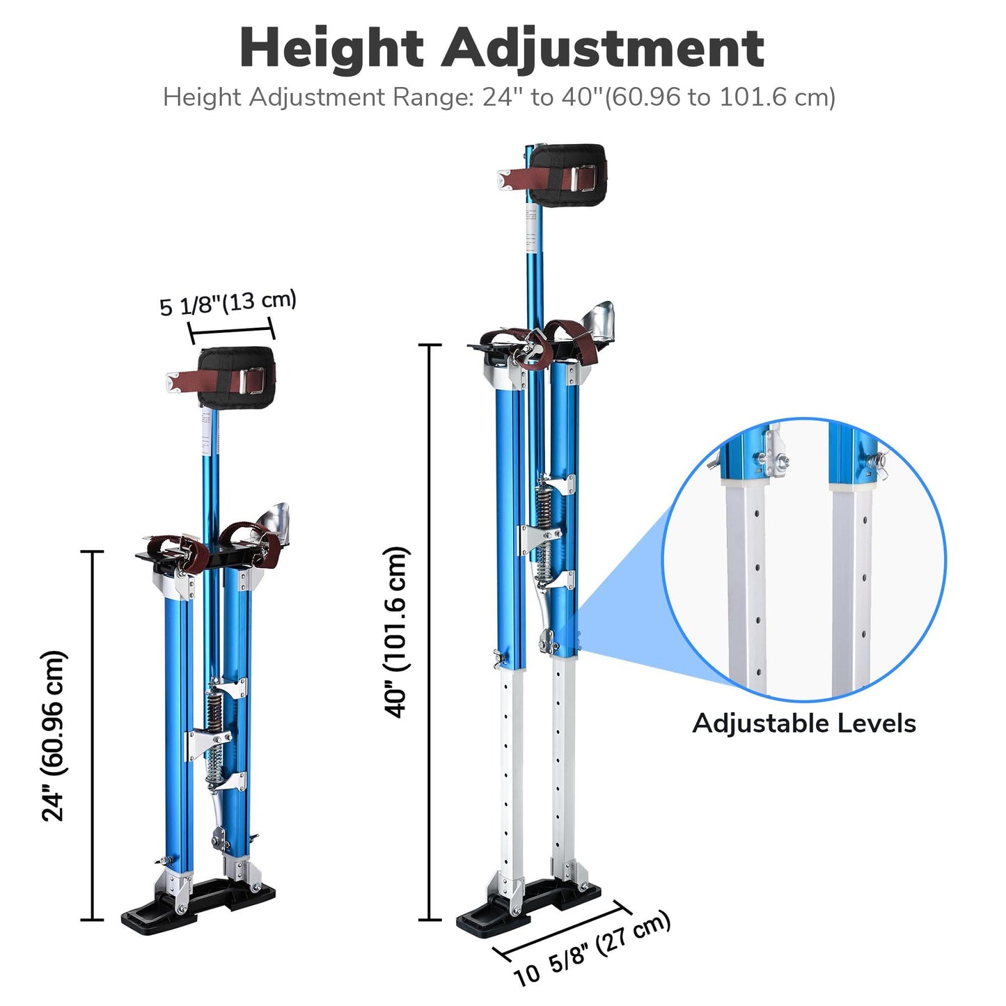 Yescom Drywall Stilts 24" - 40" Adjustable Aluminum Drywall Tool with Comfort Knee Pads for Ceiling Sheetrock Taping Parade Costume Cleaning String Light Decor - Non-Slip Blue Stilts