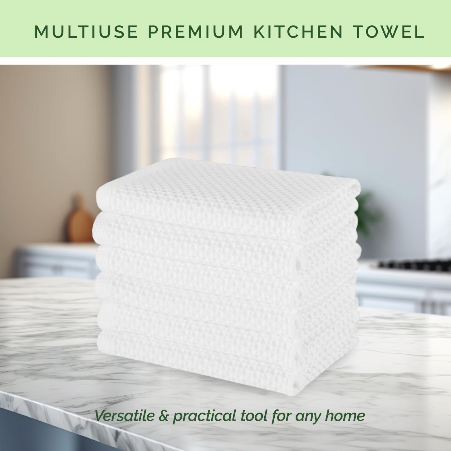 Elegant Comfort 100% Turkish Cotton 24-Pack Waffle Premium Kitchen Towels - Quick Drying and Super Absorbent Kitchen Dishcloth Towels, Ultra Soft Multi-Purpose Cleaning Towels, 13 x 13, White