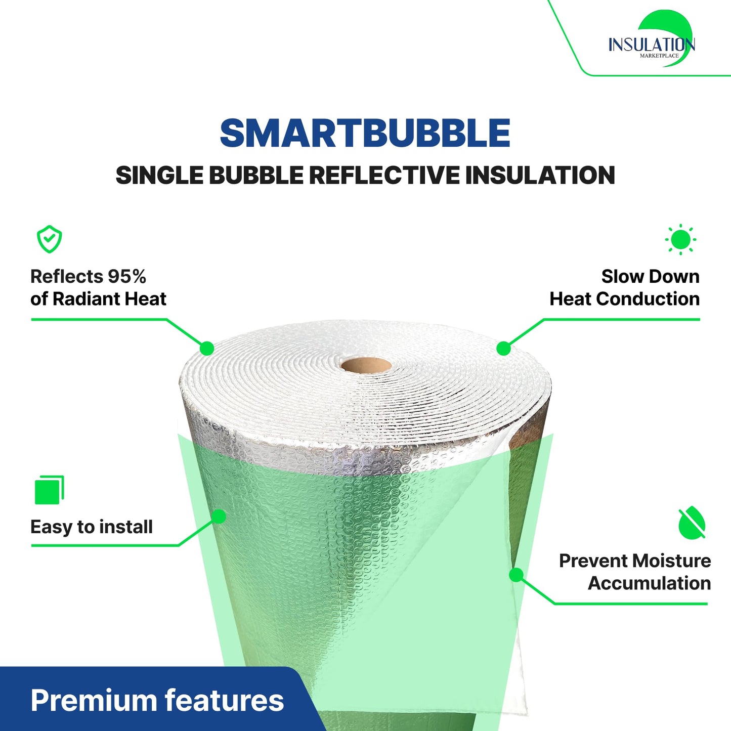 INSULATION MARKETPLACE - 48" x100ft Bubble Core Double Reflective Insulation roll, Thermal Shield, Duct, Garage, Wall, Attic, Pole Barn, Shed, Metal Building, RV Window Insulation, Foil / Foil