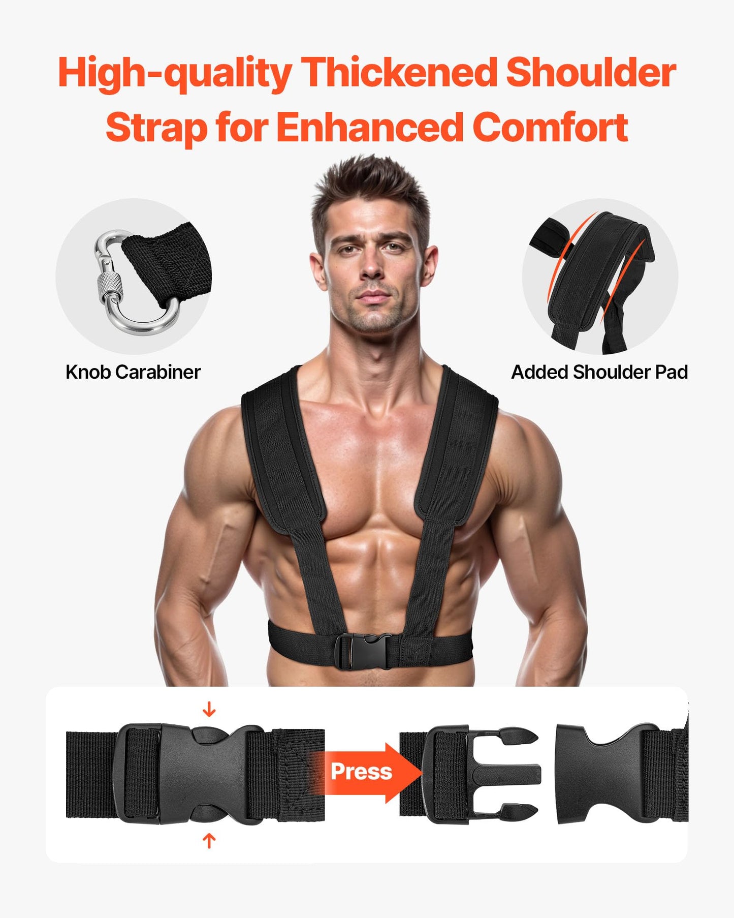 VEVOR Weight Sled, Steel Power Sled, Fitness Strength Training Pull Push Running Sled, Fitness Workout Sled Push Gym Equipment, with Harness, Compatible 2 in Weight Plates, Orange & Black