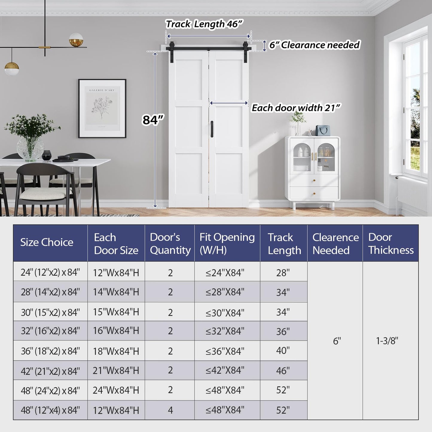 FREDBECK 42x84 White Bifold Barn Doors 3 Panles PVC Surface and Hardware Included