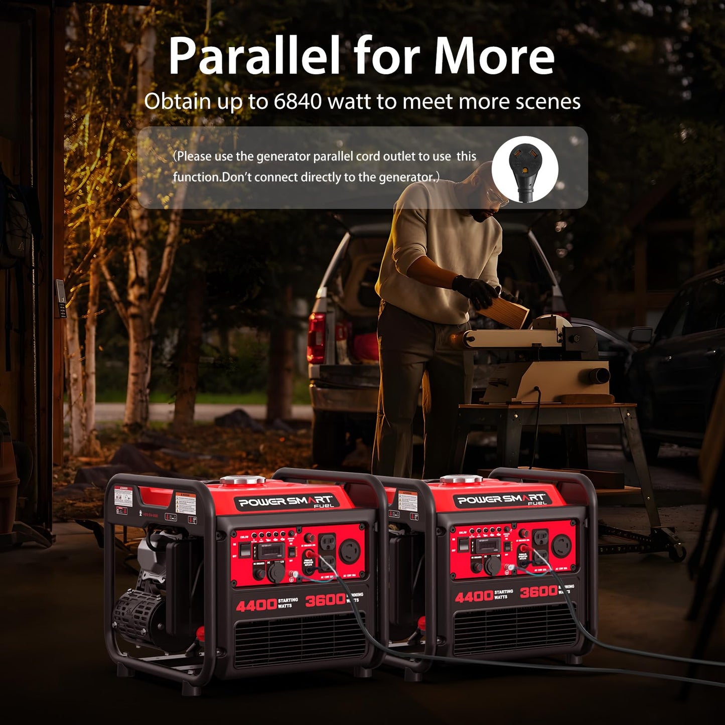 PowerSmart 4400-Watt Open Frame Inverter Generator, Gas Powered, CO-Sensor, Lightweight & Quiet for Home Use and Emergency Backup, Camping, EPA Compliant