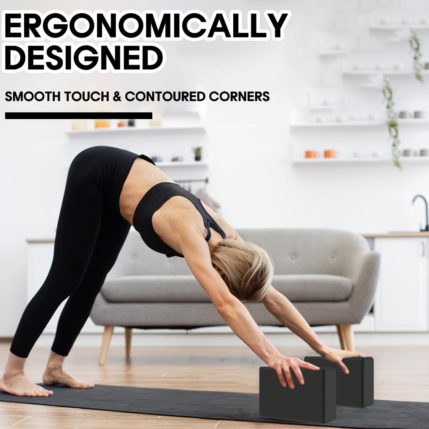 Kenhihi Yoga Block - Unsupported Latex Eva foam - Soft non slip surface with bevel for yoga, pilates, meditation - Yoga accessories for stability, balance and deep stretching(1pack black)