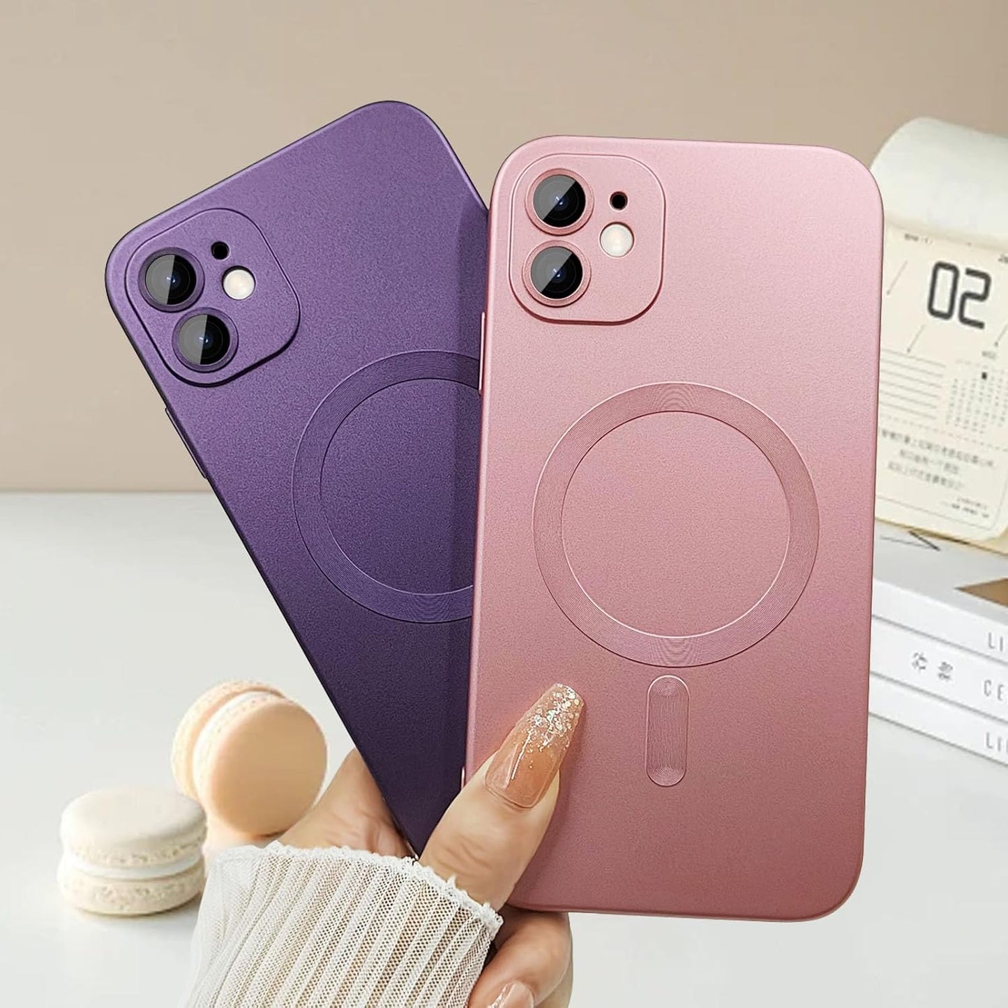 ankofave 12 12 6.1"-Pink Magnetic Case for iPhone Phone Case for Women/Men, Shockproof Matte Luxury Soft Metallic