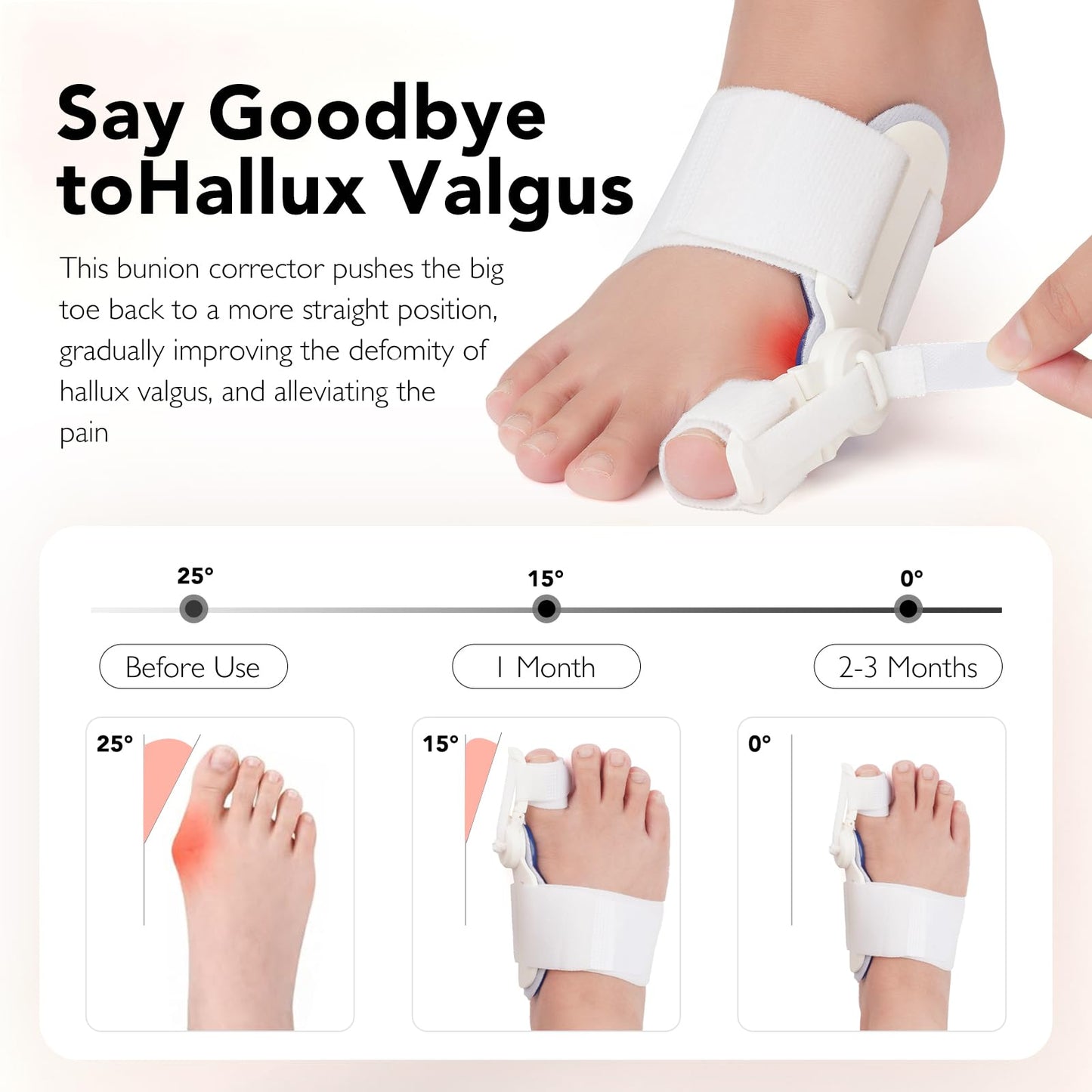 Hayruoy Bunion Corrector for Women & Men, Hallux Valgus Relief and Toe Alignment, include Toe Stretcher Band & Toe Separators, Free Size White