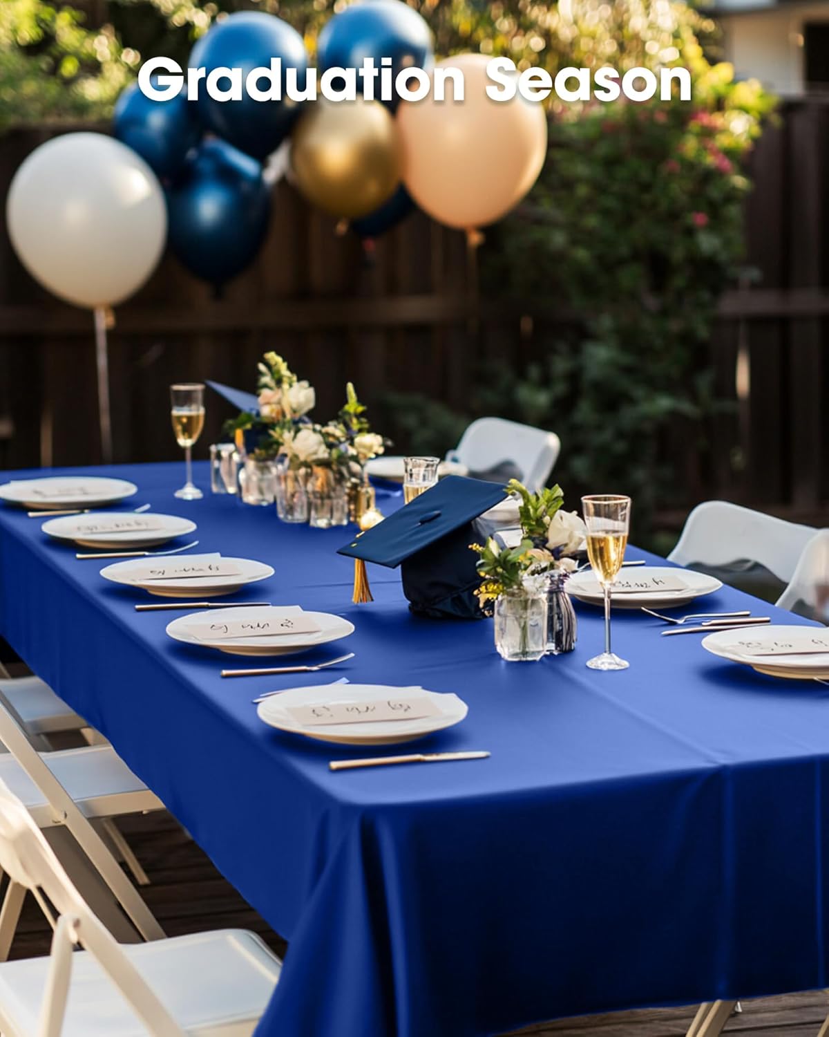 Pureegg Disposable Plastic Tablecloths - Sturdy Leakproof Design | 54 x 108 Inch, Navy Blue, 8 Pack for Graduation Parties