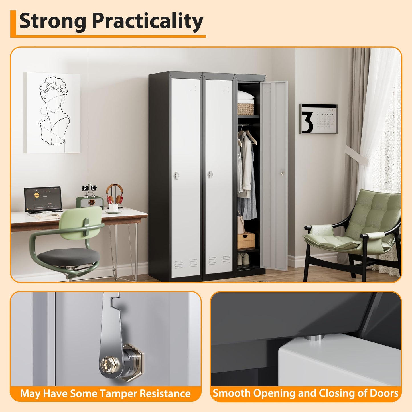 IDEALHOUSE Metal Locker, Metal Storage Cabinet with Shelves and 1 Door, Perfect for Employees and Students, Fits Schools, Garages, Offices, Gyms, and Homes, Easy Assembly, Grey and Black