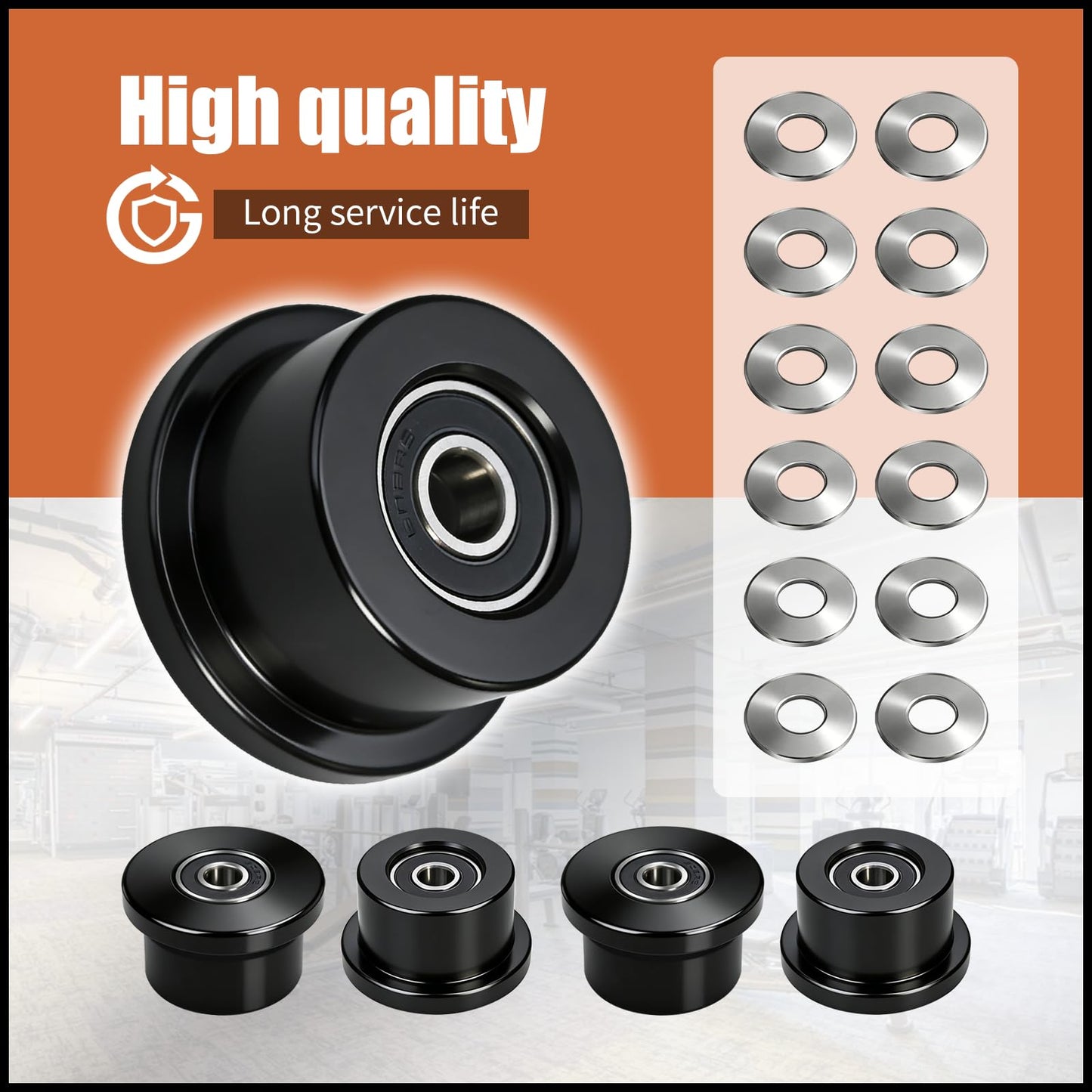 Qty.4 Machined Wheels/Rollers Compatible Total Gym Replacement, Fits Models 1000,1100,1400,1500,1600,1700,1800,1900,Achiever,Force,Gold,Max,Platinum,Platinum Plus,Pro,Supra,Supreme,Ultima,Ultra,XLI