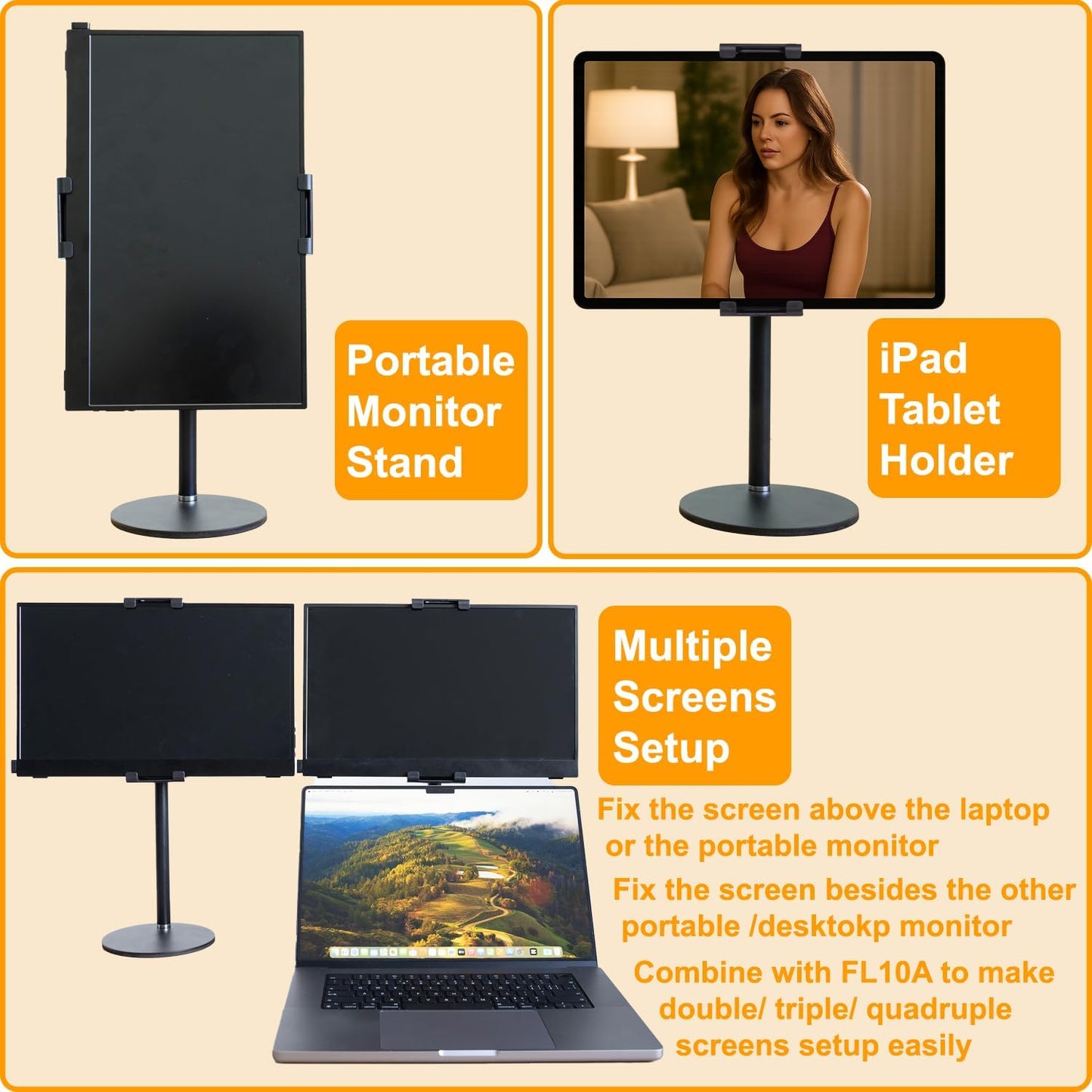 FeeLazy 15.6 inch 18.5 inch FL12C Portable Monitor Stand Tablet Stand for Desk Kindle Holder with Metal Disk