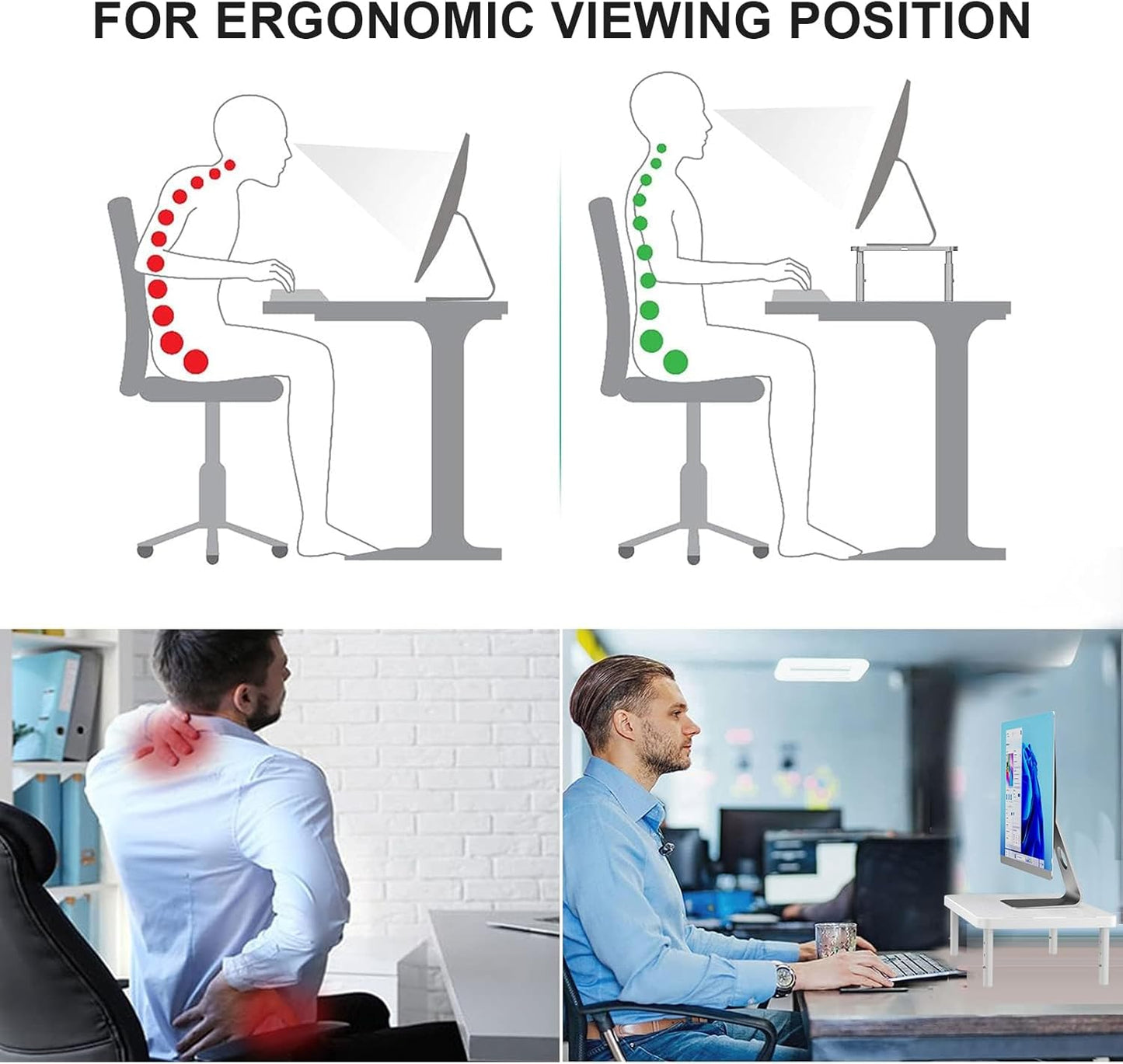 (PTT001-W), 1 Pack, WALI Computer Monitor Stand for Desk, Adjustable Laptop Riser, Desk Monitor Stand Underneath