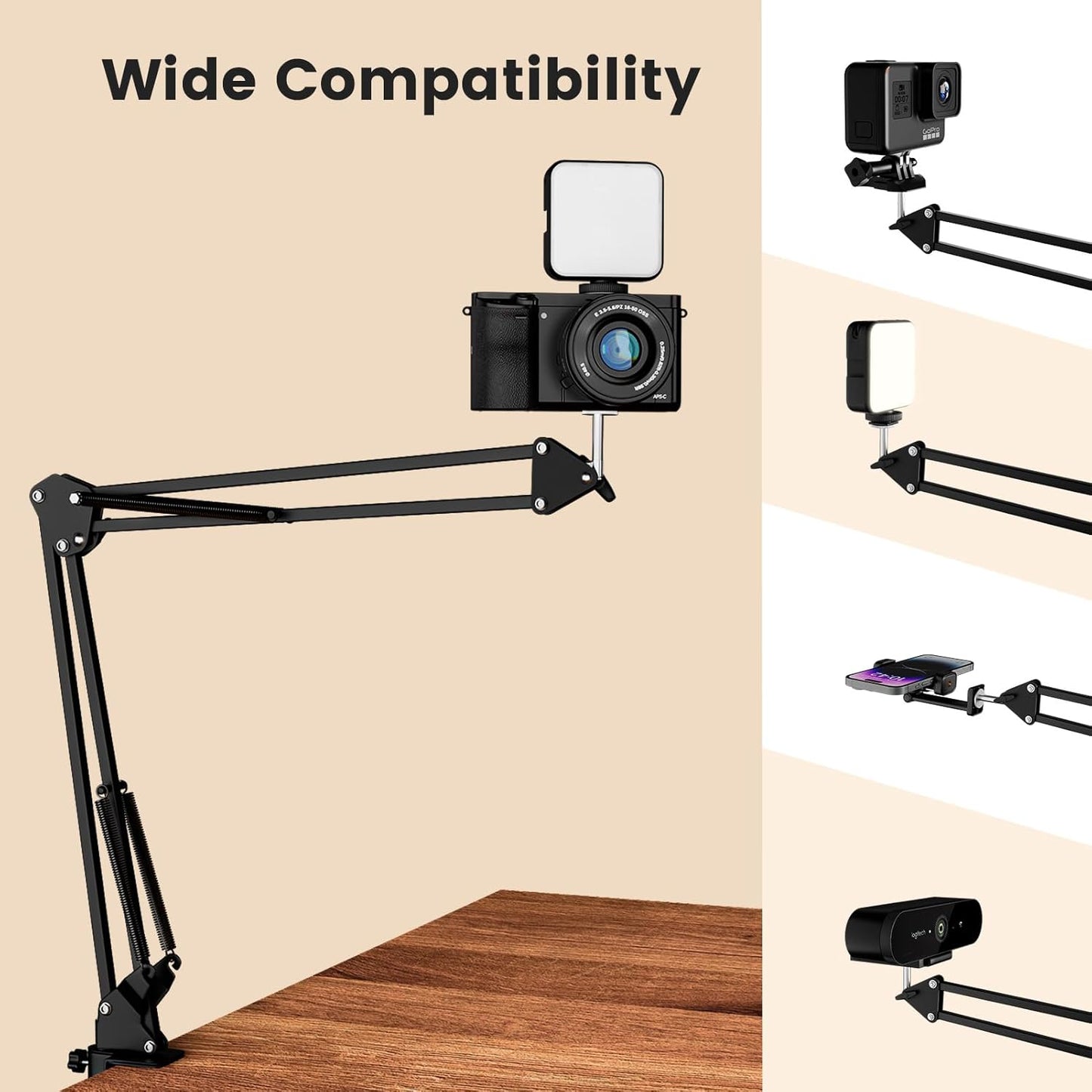 AIXPI Overhead Phone Mount with LED Selfie Light and Bluetooth Remote, Rechargeable Camera Light Tripod Stand