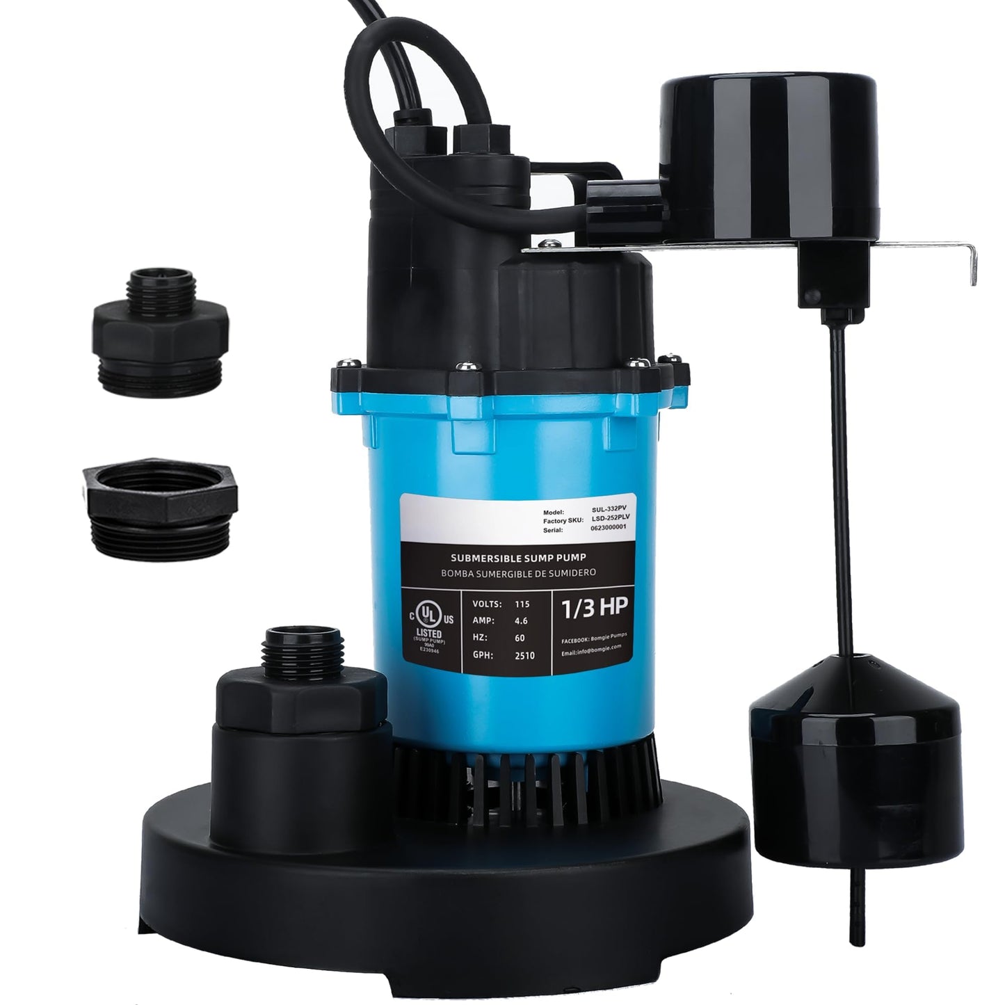 LEO Sump Pump Submersible Vertical Float Switch Automatic Utility Pumps for Clean/Dirty Water Pump Thermal Protector for Basement Pool Draining, Blue