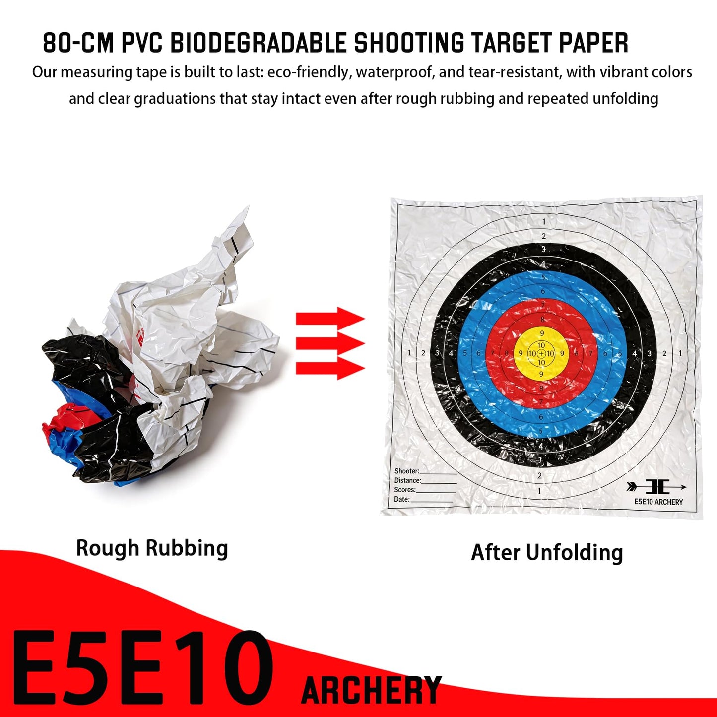e5e10 20pcs Targets Paper Made Degradable Plastic (Standard Archery, 10 Rings, 80cm x 80cm)
