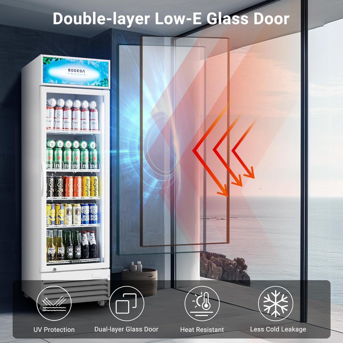 BODEGA BODEGACOOLER Commercial Beverage Refrigerator with Glass Door,12.5 Cu.Ft Drink Refrigerator,Upright Large Display Merchandiser Beverage Bar Cooler Hold Beer,Soda Drinks,Wine with LED Light Box