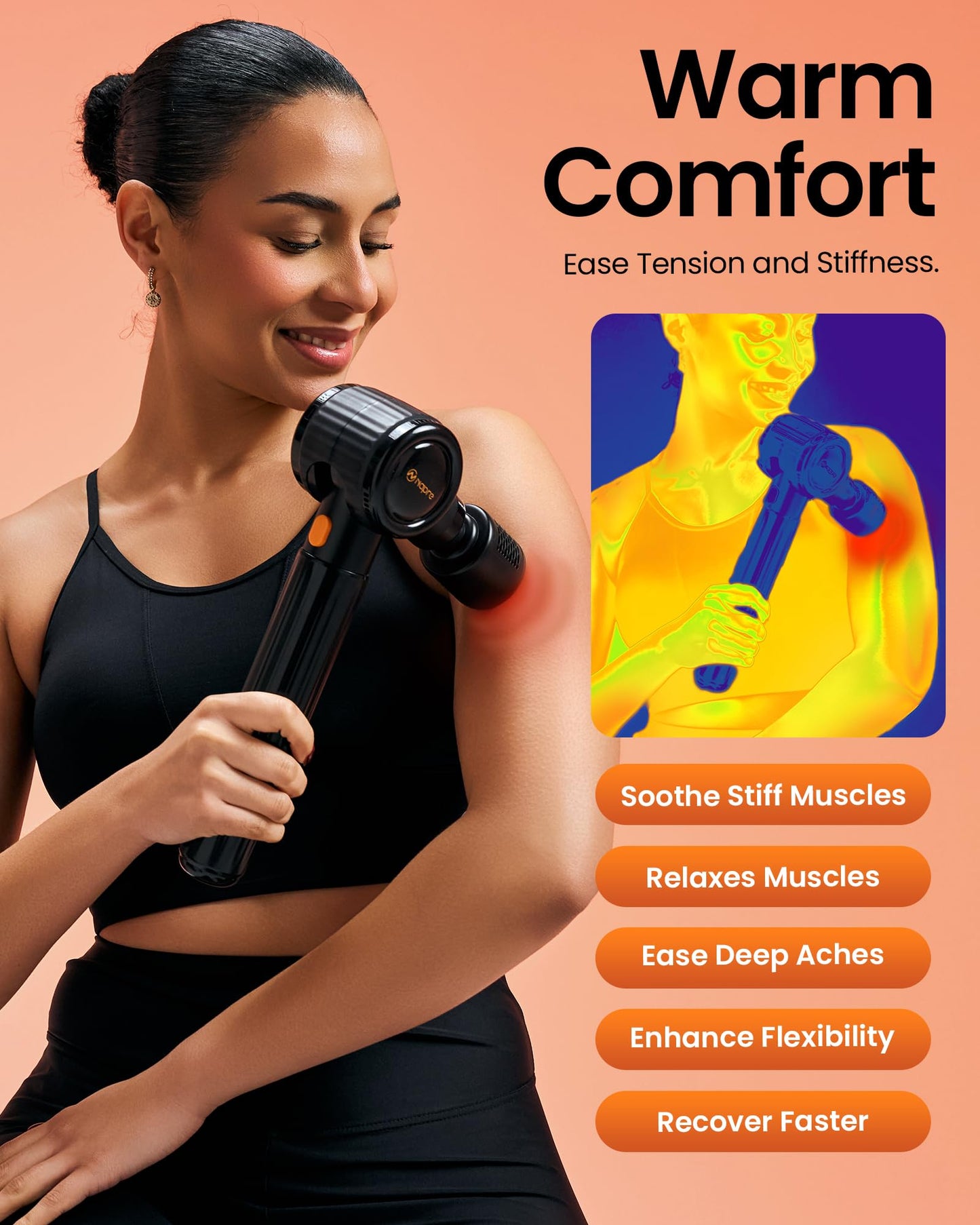 NAPRE Massage Gun with Heat and Cold,Massage Gun Deep Tissue with Extension Handle & 3 Adjustable Angles,Handheld Percussion Back Massager for Muscle/Neck/Body Pain Relief,6 Heads,with Case