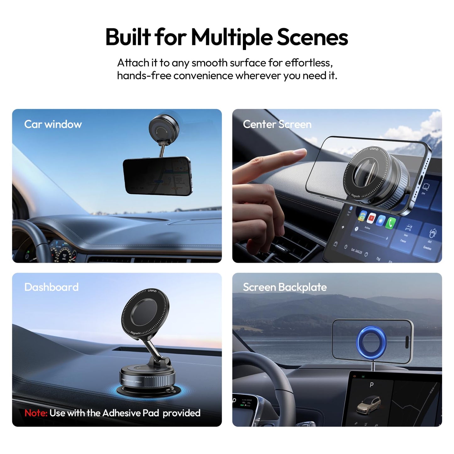 ULANZI Vacuum Suction Cup Phone Mount, 360° Rotatable Magnetic Phone Holder with Adhesive Pad, ≥14N Magnet for Car Kitchen Gym, Car Truck Accessories for iPhone 17 16 Vehicle Mounts