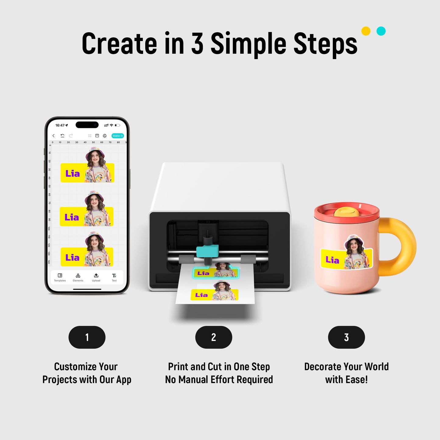 Liene PixCut S1 Inspire Kit - All-in-One Color Sticker Printer & Cutting Machine, Thermal Dye-Sublimation Photo Printer, 300 DPI, Color Label Maker with 180 Sheets (36 Photo + 144 Sticker Paper)