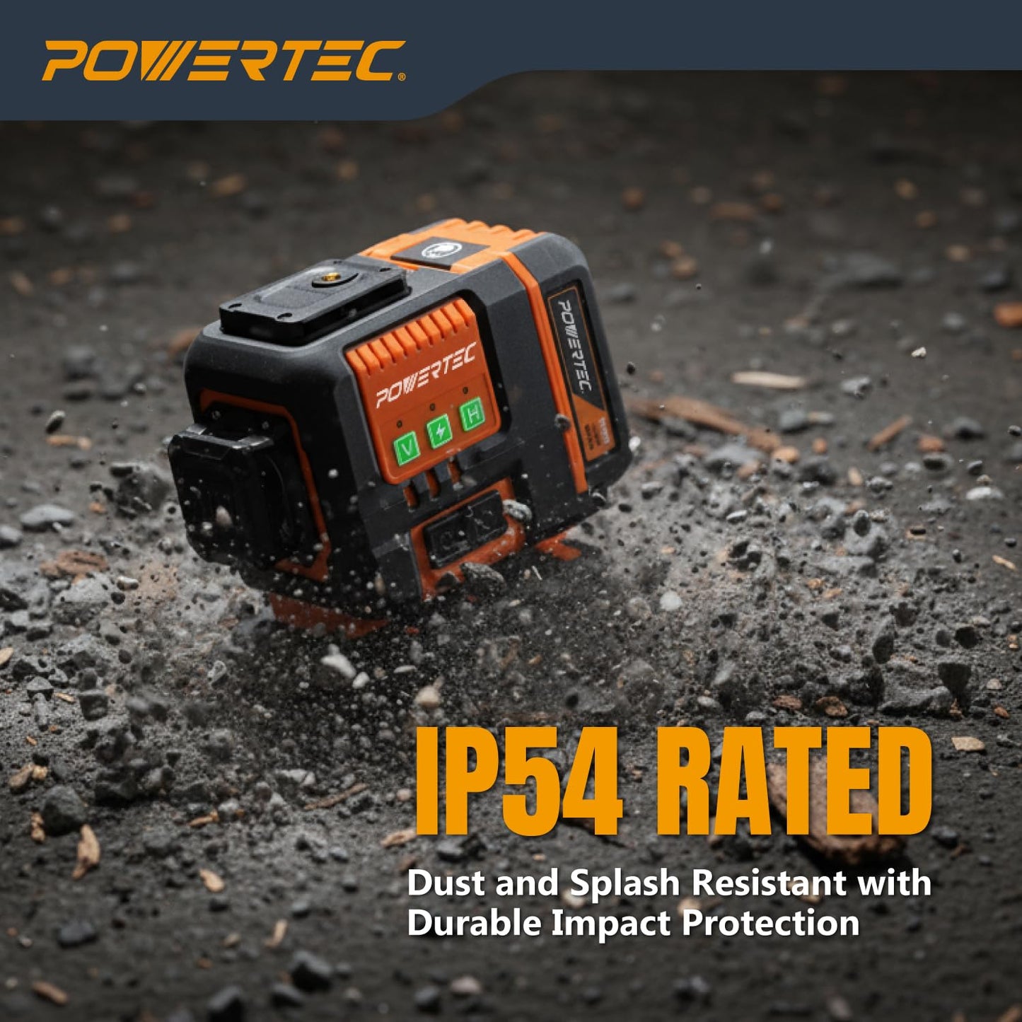 POWERTEC LE3360V 3×360° Laser Level, Self-Leveling with Remote Control & Lift Platform, USB-C Rechargeable – For Construction, Tiling, Framing, Drop Ceilings, Cabinets & DIY Projects
