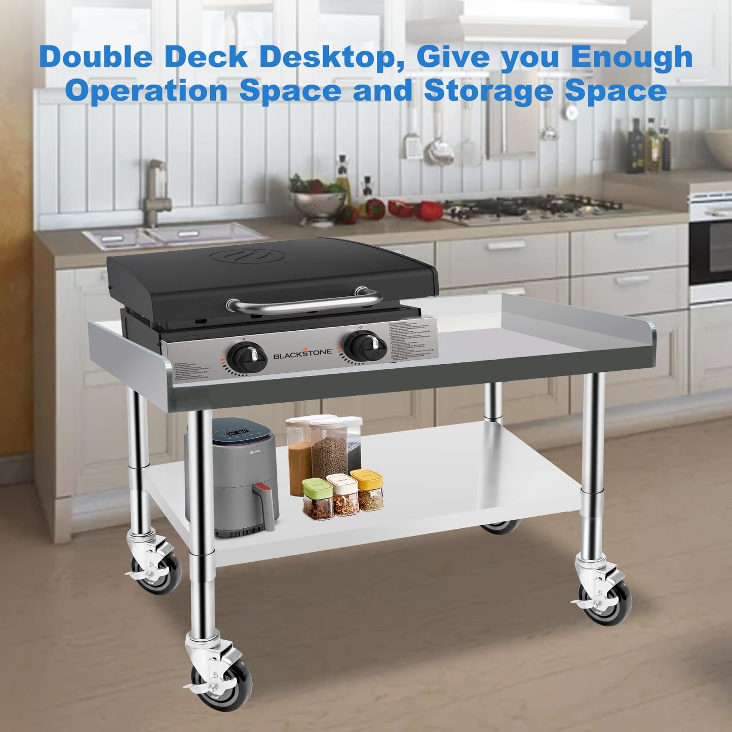 Hutioai Stainless Steel Worktable with Under Shelf & 360° Lockable Casters - Practical for Commercial Kitchens & Workshops (30 * 36 * 26in)