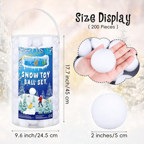 Elcoho 200-Piece 2-Inch Artificial Snow Toy Ball Set - Realistic Plush Toss Balls for Kids | Winter Fun & Decor
