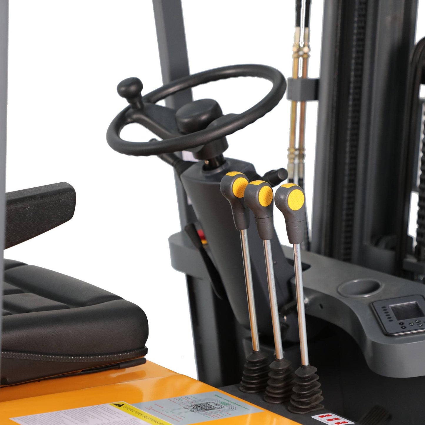 Apollo Full Electric Seated Forklift, 3 Wheels Powered Pallet Stacker 3300 lbs Cap. 189" Lifting Height, Rear-Drive Lithium Battery Version, A-3045