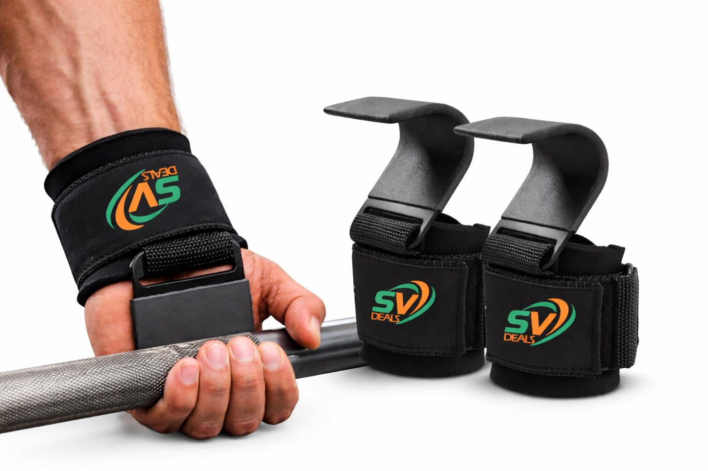 Weight Lifting Hooks with Wrist Straps for Deadlifts & Pull Ups – Heavy Duty Gym Hooks, Anti-Slip Grip, Padded Wrist Support for Strength Training, Powerlifting – SV Deals