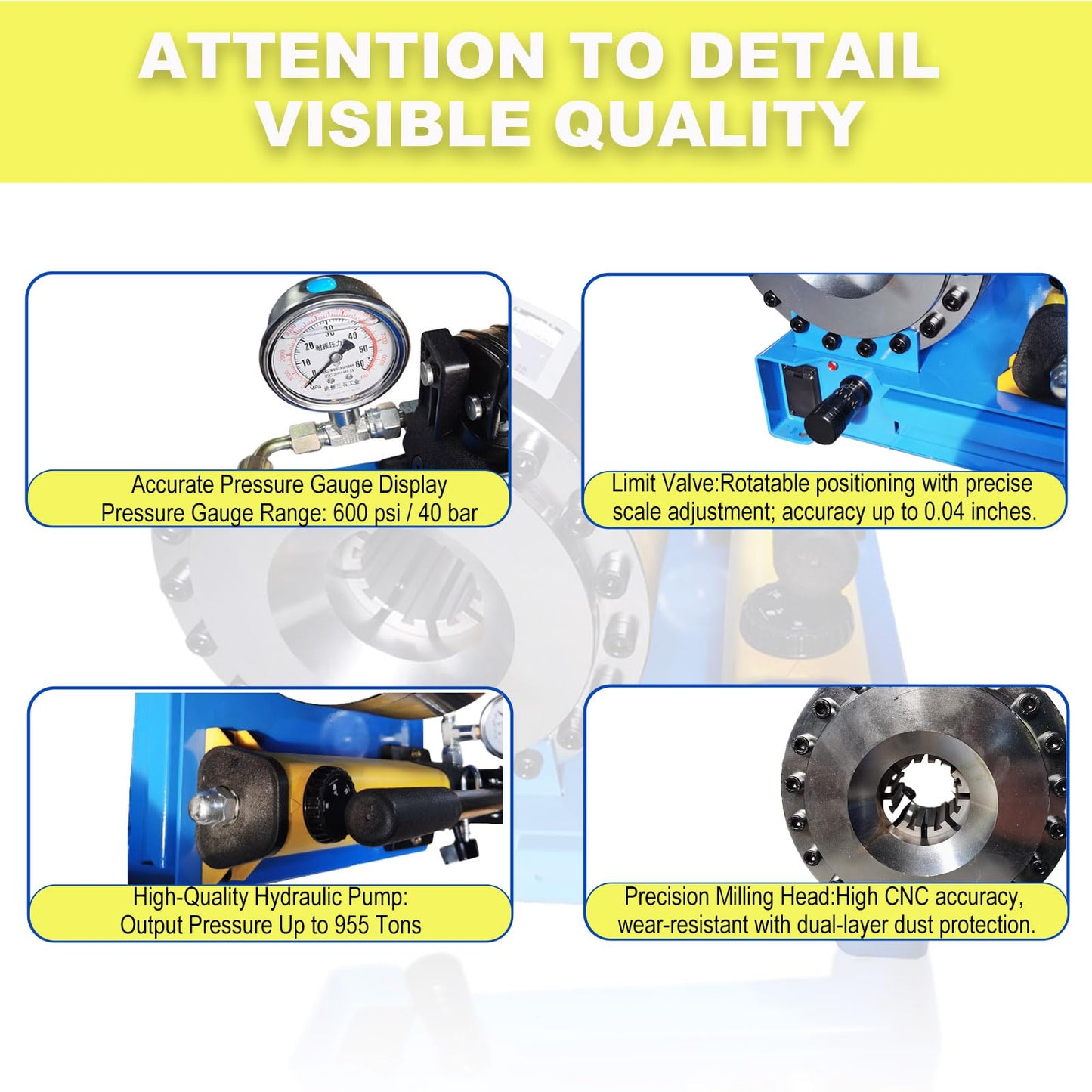 Hydraulic Hose Crimper Tool Kit with 8 Dies, Portable Manual High Pressure Hose Crimping Tool 1/4"–1" for Automotive AC, Tractor, Excavator & Hydraulic Hose Repair